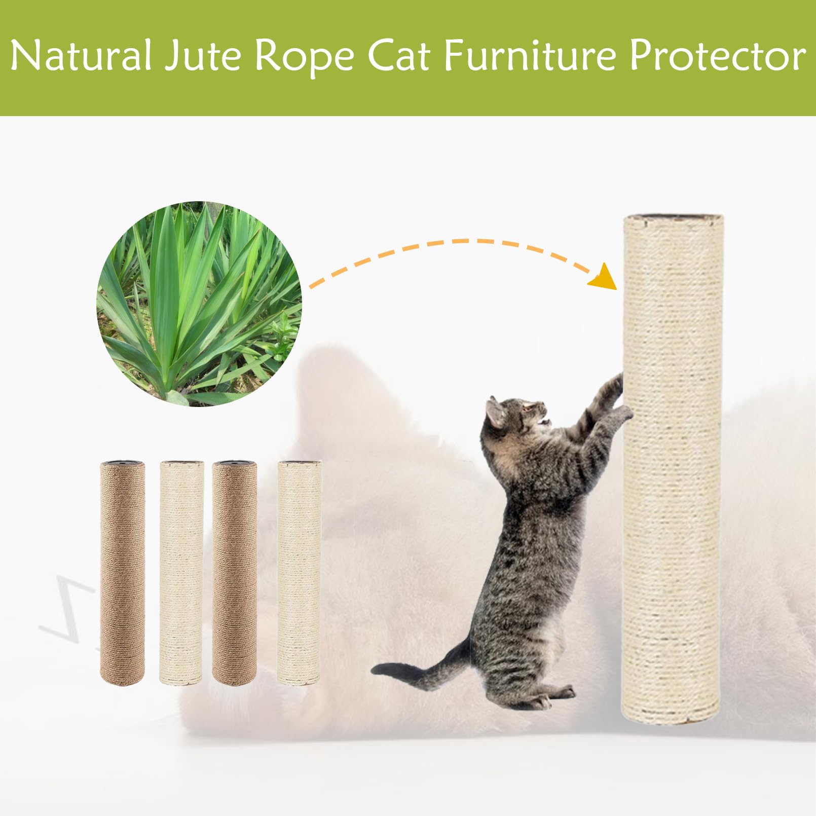 MUYG MUYG Cat Scratching Post Replacement 4 Pcs Natural Sisal 15.7 x 3.1 Inches Indoor Cat Tree Parts with M8 Screws Accessories - View 6 of 7