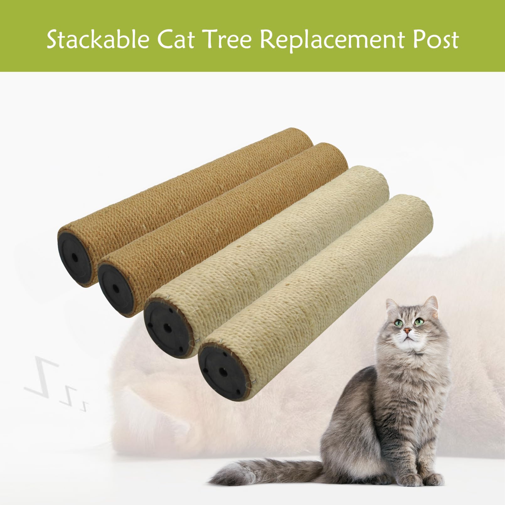 MUYG MUYG Cat Scratching Post Replacement 4 Pcs Natural Sisal 15.7 x 3.1 Inches Indoor Cat Tree Parts with M8 Screws Accessories - View 7 of 7