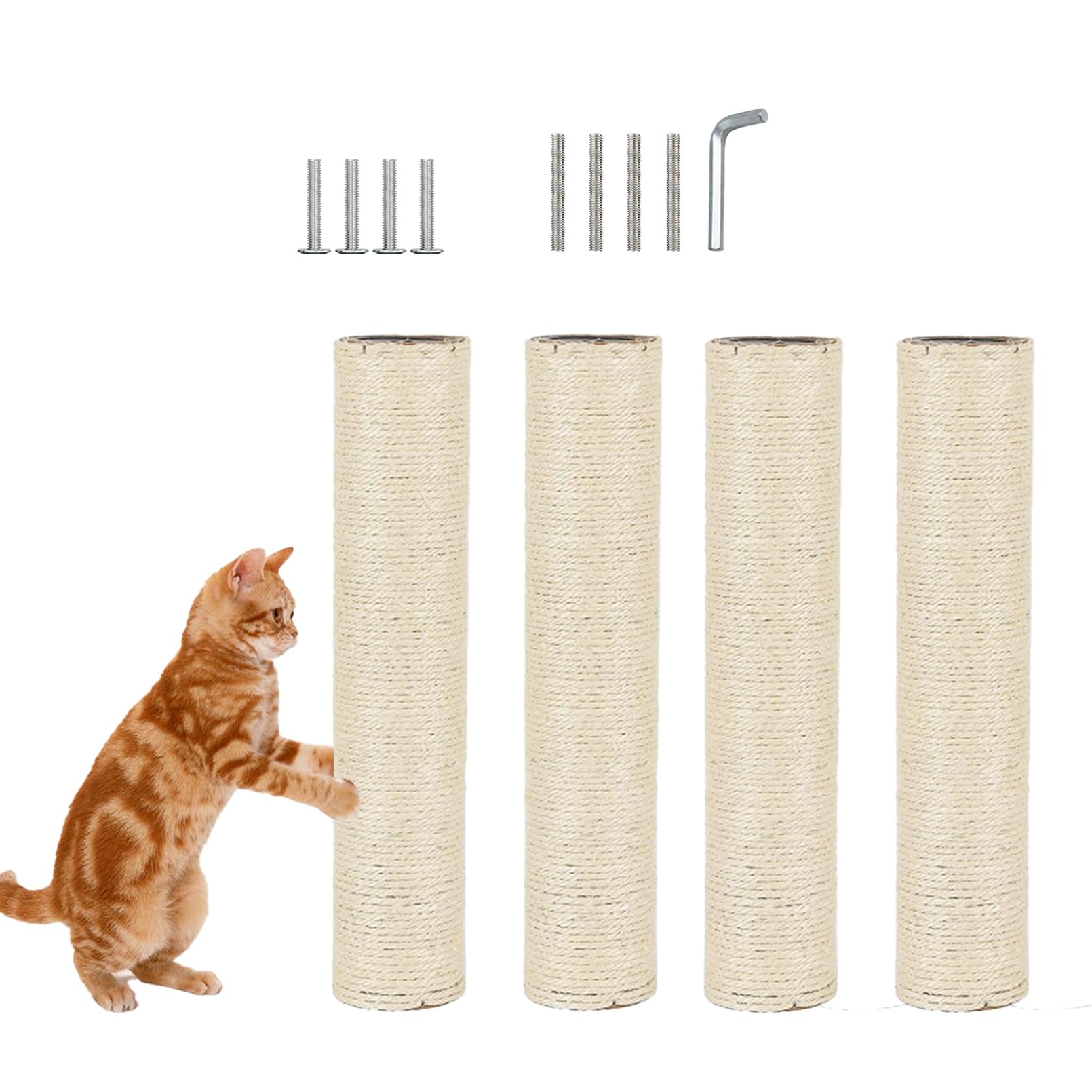 MUYG MUYG Cat Scratching Post Replacement 4 Pcs Natural Sisal 15.7 x 3.1 Inches Indoor Cat Tree Parts with M8 Screws Accessories