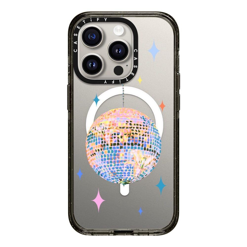 CASETiFY CASETiFY Impact iPhone 15 Pro Case Military Grade Drop Tested 8.2ft Protection Compatible with Magsafe Art Prints Disco Clear Black