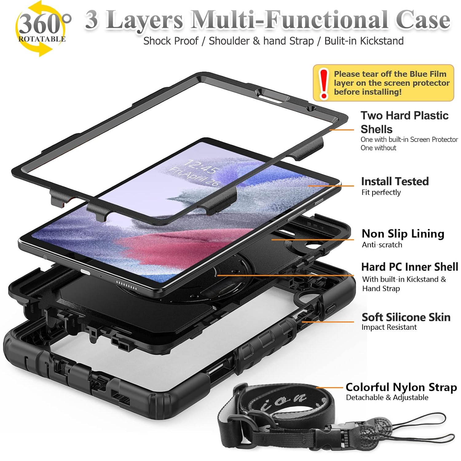SEYMAC stock SEYMAC Stock Case for Samsung Galaxy Tab S10 Ultra S9 Ultra 14.6 Inch with Screen Protector Pencil Holder and 360 Rotating Strap Black - View 6 of 9