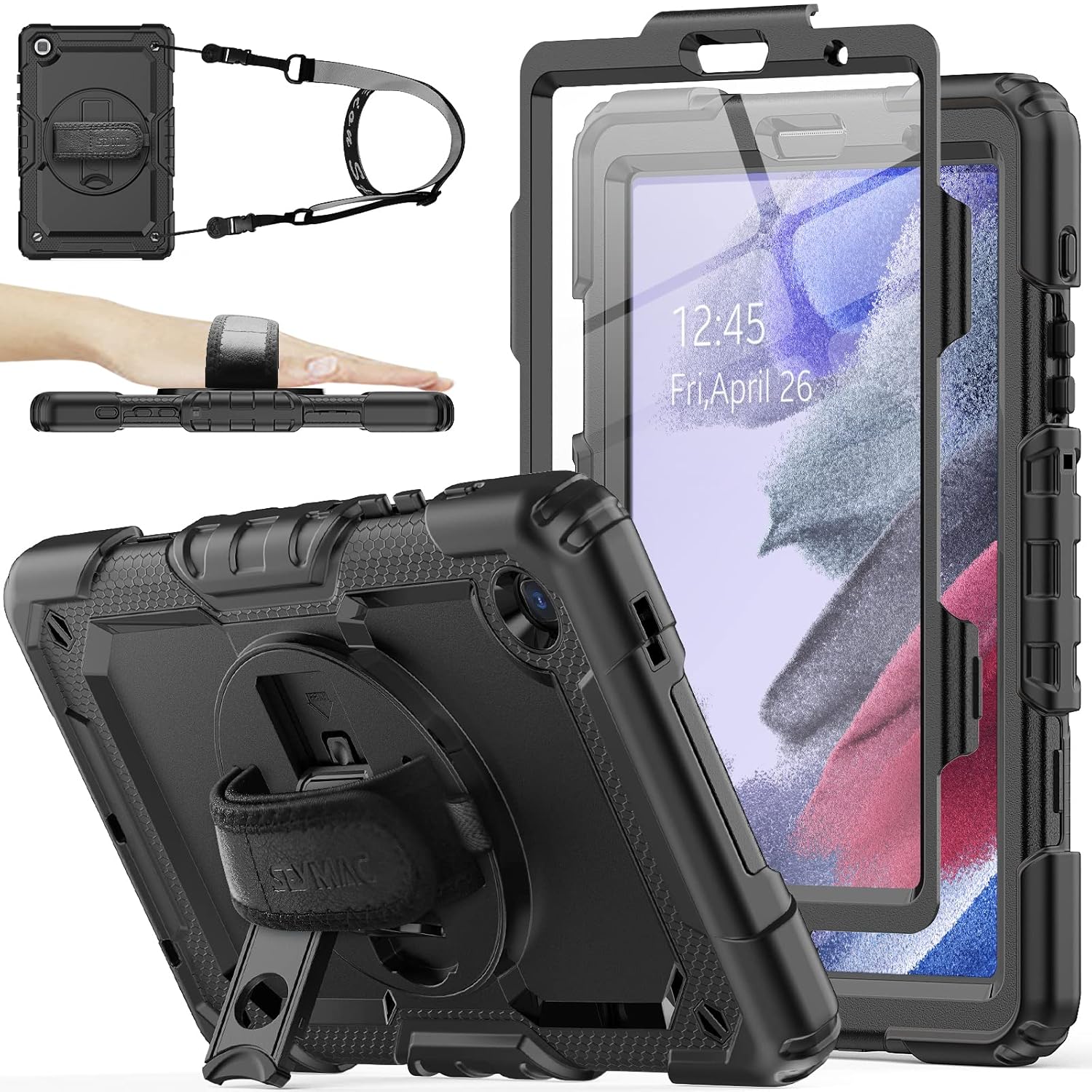SEYMAC stock SEYMAC Stock Case for Samsung Galaxy Tab S10 Ultra S9 Ultra 14.6 Inch with Screen Protector Pencil Holder and 360 Rotating Strap Black