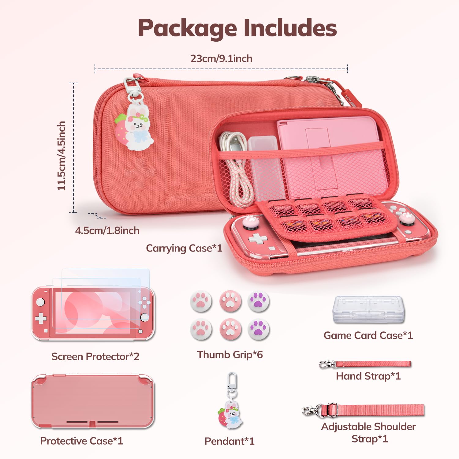 YK YOUNIK Younik Switch Lite Case Portable Carrying Case with 14 in 1 Accessories Kit Protective Cover Game Card Case Screen Protectors Pink - View 2 of 8