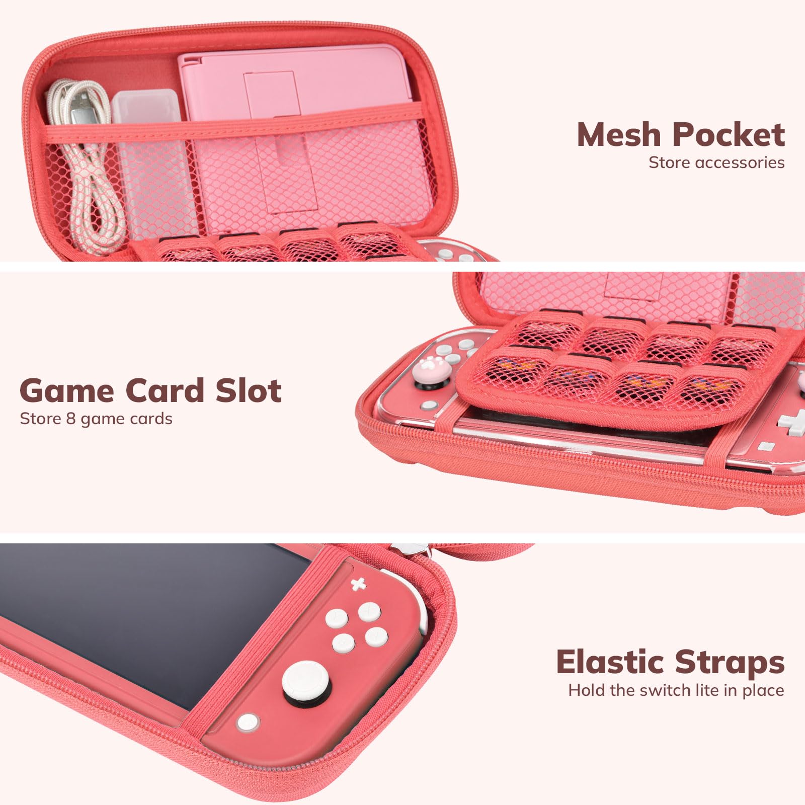 YK YOUNIK Younik Switch Lite Case Portable Carrying Case with 14 in 1 Accessories Kit Protective Cover Game Card Case Screen Protectors Pink - View 3 of 8