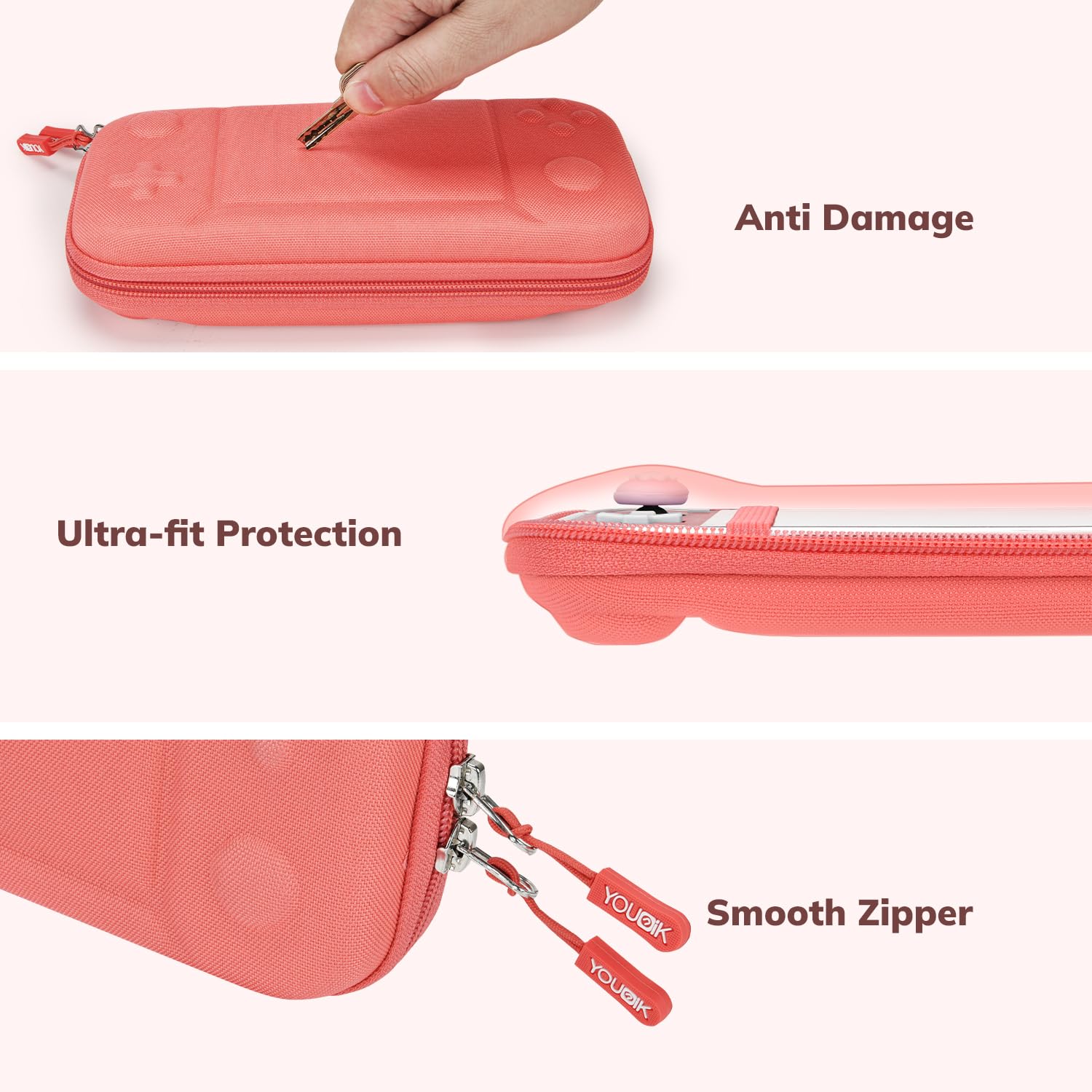 YK YOUNIK Younik Switch Lite Case Portable Carrying Case with 14 in 1 Accessories Kit Protective Cover Game Card Case Screen Protectors Pink - View 4 of 8