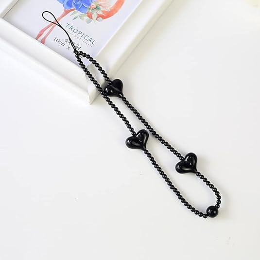 Caiyao Caiyao Heart Beaded Phone Charm Y2K Wrist Strap Handmade Keychain Anti-Lost Lanyard Black for Phones and Accessories - View 2 of 4