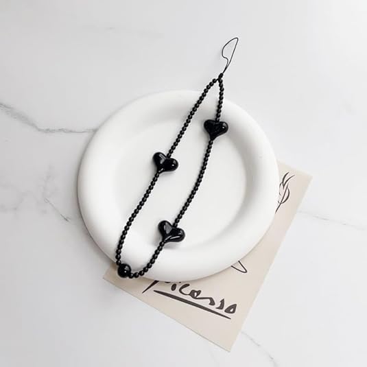 Caiyao Caiyao Heart Beaded Phone Charm Y2K Wrist Strap Handmade Keychain Anti-Lost Lanyard Black for Phones and Accessories - View 3 of 4