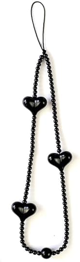 Caiyao Caiyao Heart Beaded Phone Charm Y2K Wrist Strap Handmade Keychain Anti-Lost Lanyard Black for Phones and Accessories