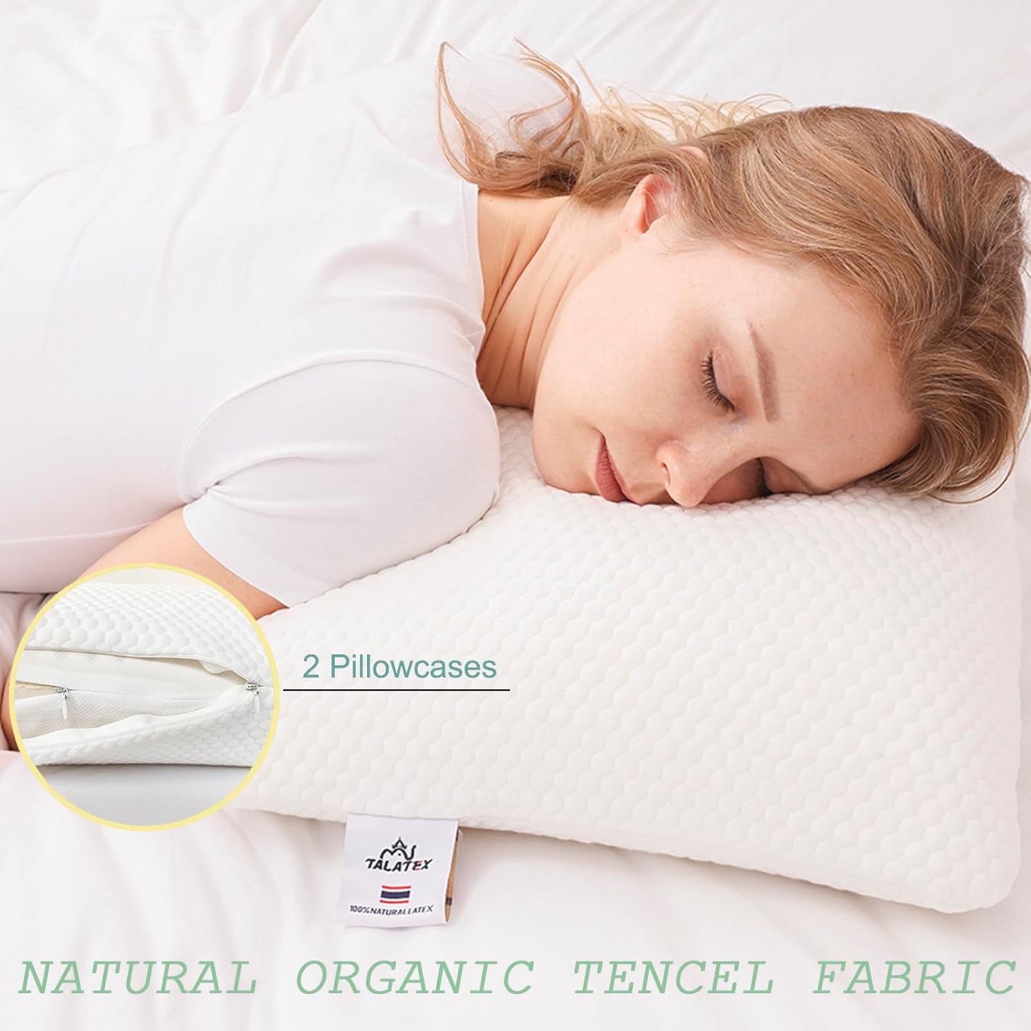 TalatexHome Talalay 100% Natural Premium Latex Pillow for Pressure Relief with Removable Tencel Cover Ideal Gift No Memory Foam Chemicals - View 3 of 7