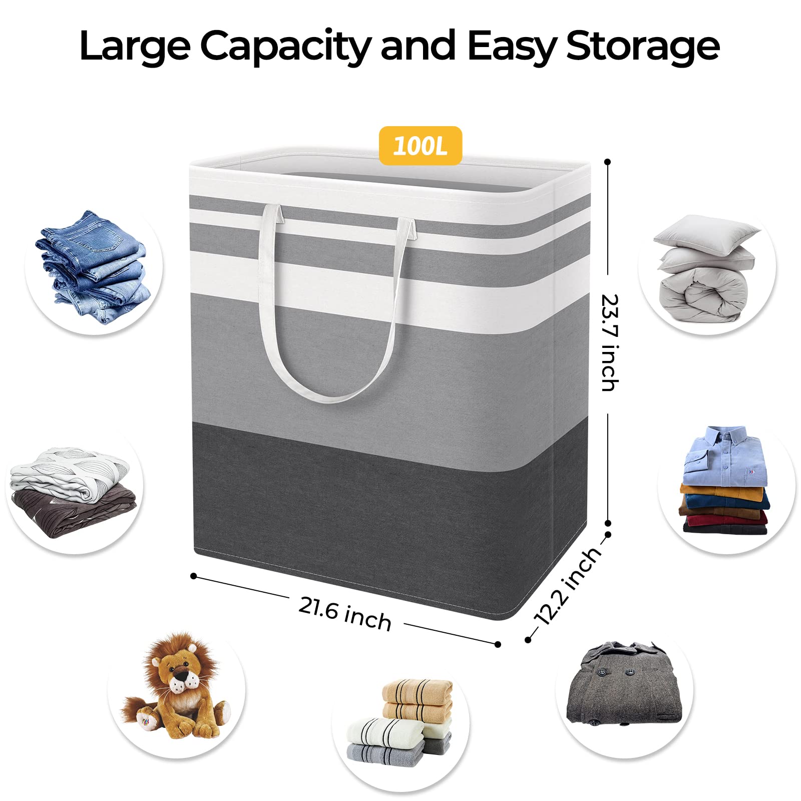 HomeHacks HomeHacks Large Laundry Basket 3-Pack Waterproof Freestanding Collapsible Hamper with Extended Handles for Clothes and Toys in Dorm and Family - View 3 of 7