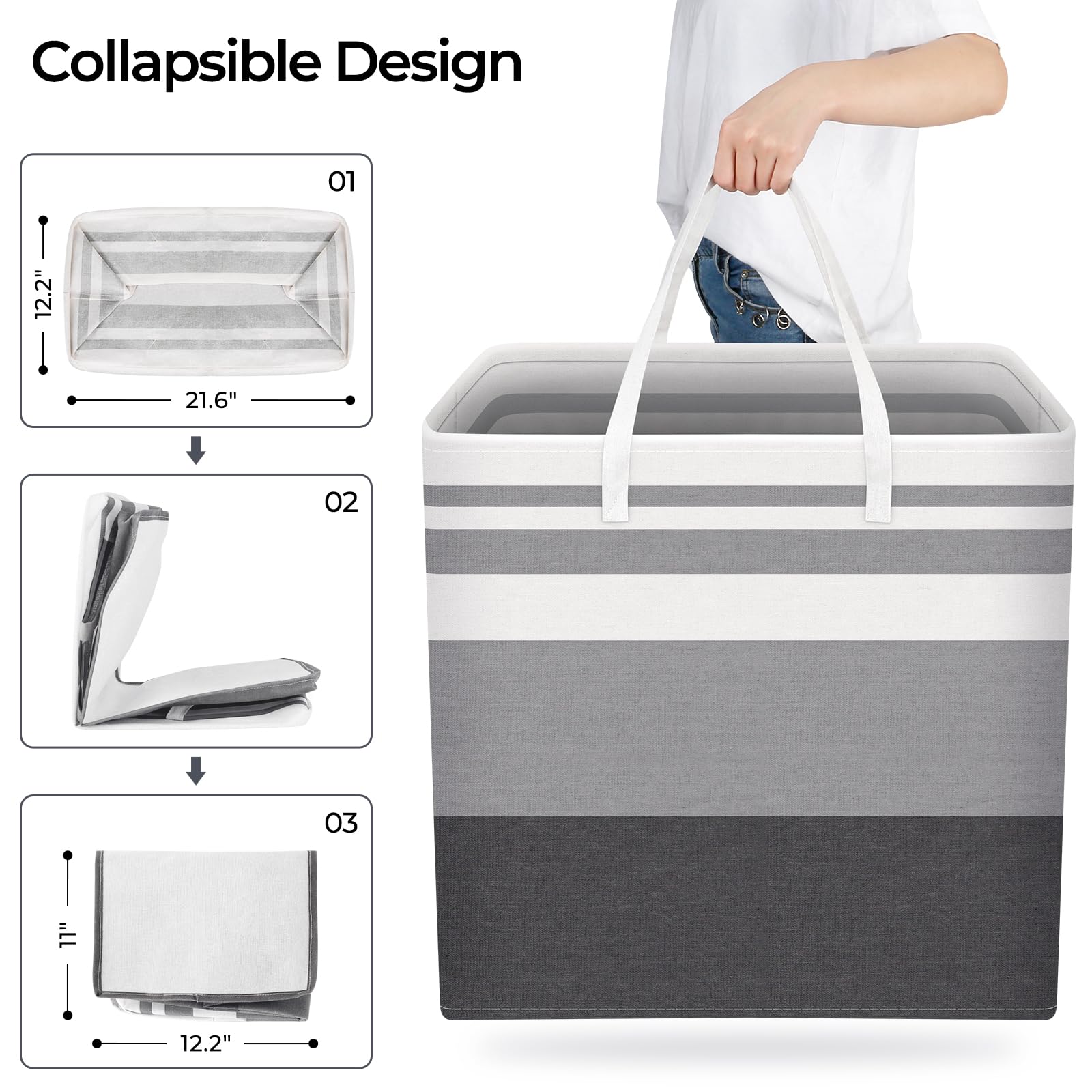 HomeHacks HomeHacks Large Laundry Basket 3-Pack Waterproof Freestanding Collapsible Hamper with Extended Handles for Clothes and Toys in Dorm and Family - View 6 of 7
