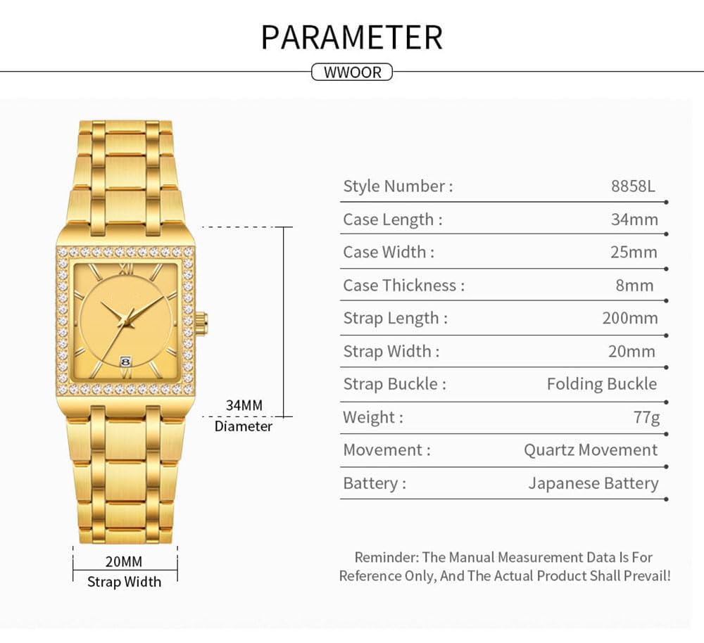 CARLIEN CARLIEN Women's Luxury Stainless Steel Bracelet Watch with Diamonds Bezel Square Waterproof Calendar Analog Quartz in Rose White - View 8 of 8