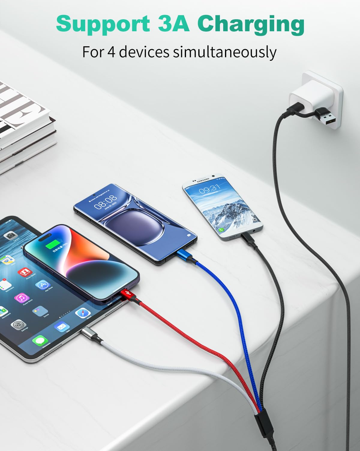 HanCenDa HanCenDa 4 in 2 Multi Charging Cable 3Pack 6FT Universal USB Charger Cords for iPhone 16 15 and All Devices Nylon Braided - View 2 of 6