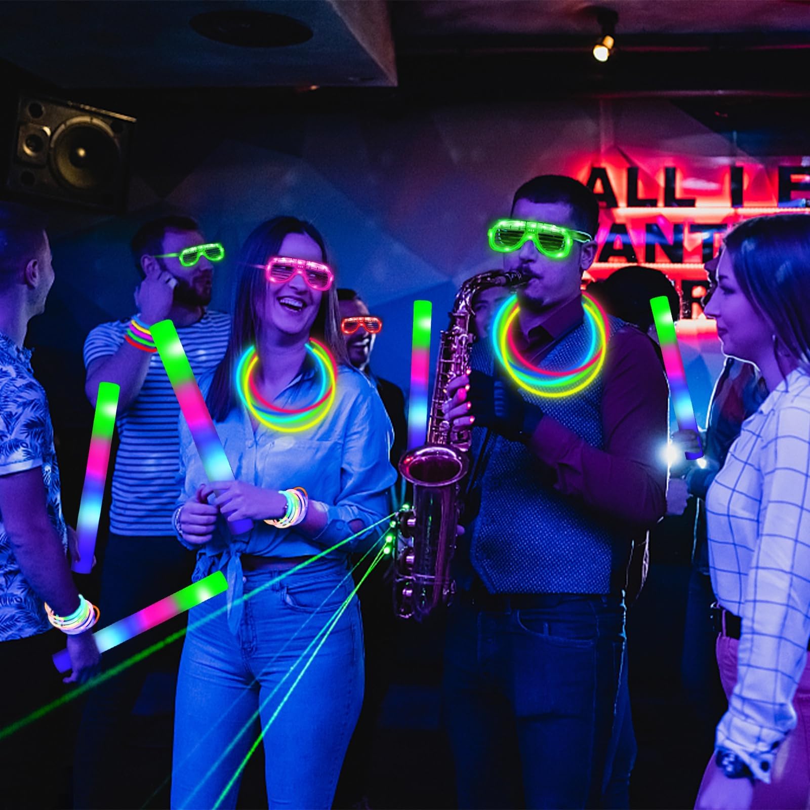 Camlinbo 148 PCS Glow in the Dark Party Supplies with Foam Glow Sticks LED Glasses Necklaces Bracelets for Weddings Birthdays Concerts - View 2 of 5