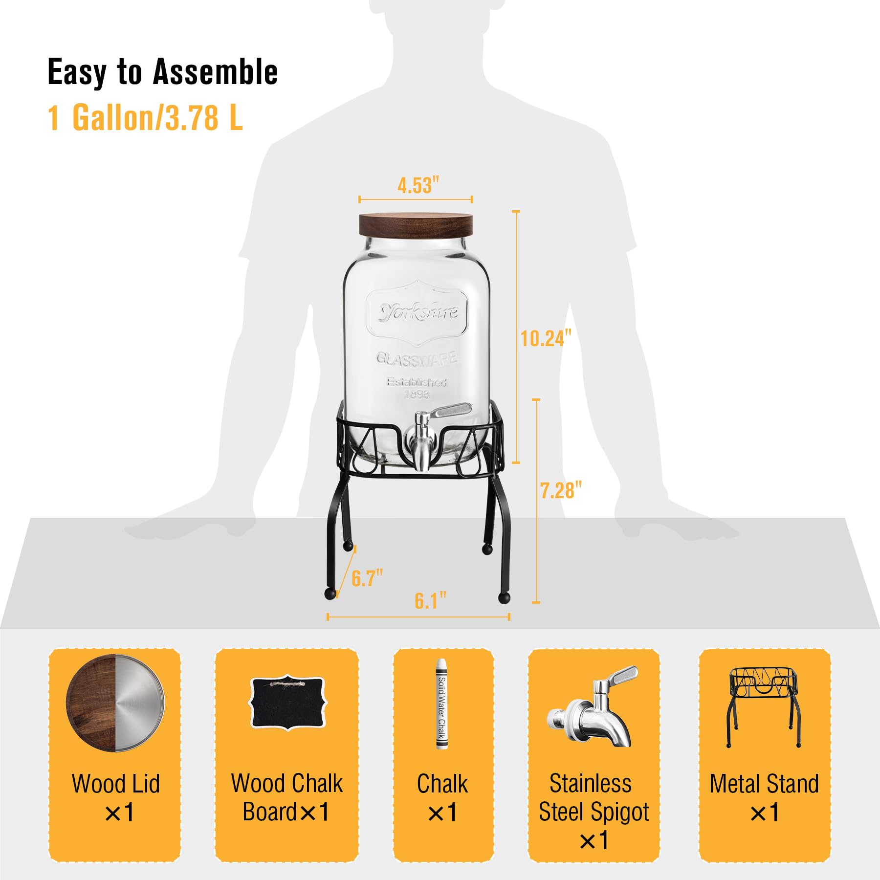mustry Mustry Glass Drink Dispenser 1 Gallon with Stand and Spigot Ideal for Parties Lemonade Sun Tea Kombucha Jar - View 2 of 9