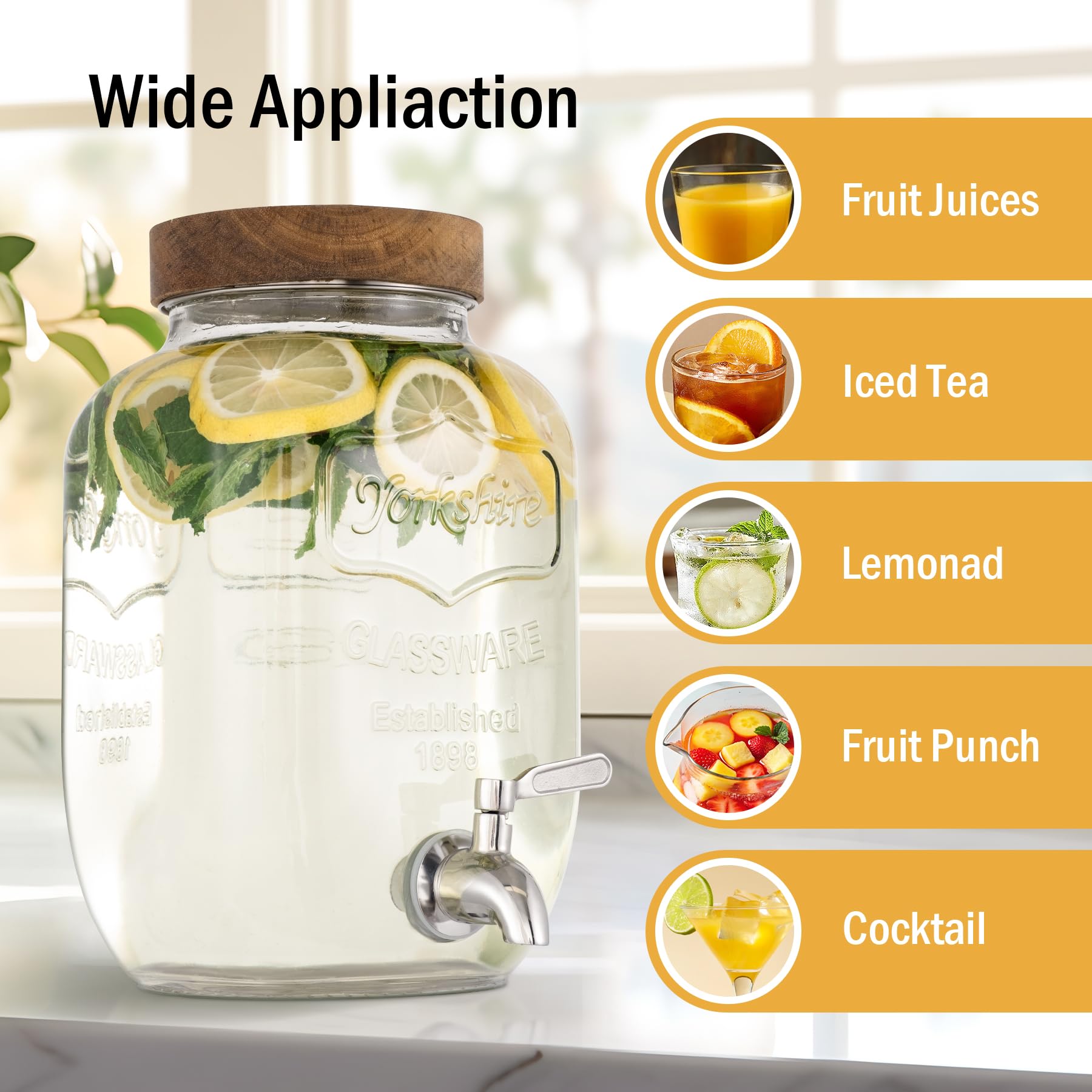 mustry Mustry Glass Drink Dispenser 1 Gallon with Stand and Spigot Ideal for Parties Lemonade Sun Tea Kombucha Jar - View 4 of 9