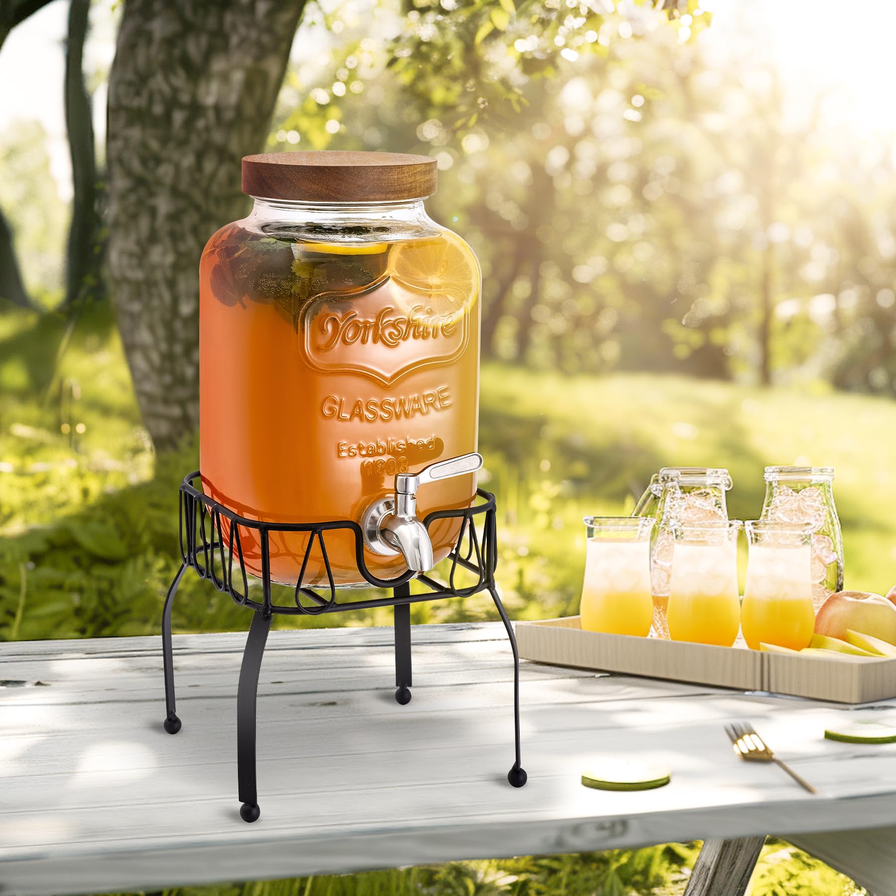 mustry Mustry Glass Drink Dispenser 1 Gallon with Stand and Spigot Ideal for Parties Lemonade Sun Tea Kombucha Jar - View 6 of 9
