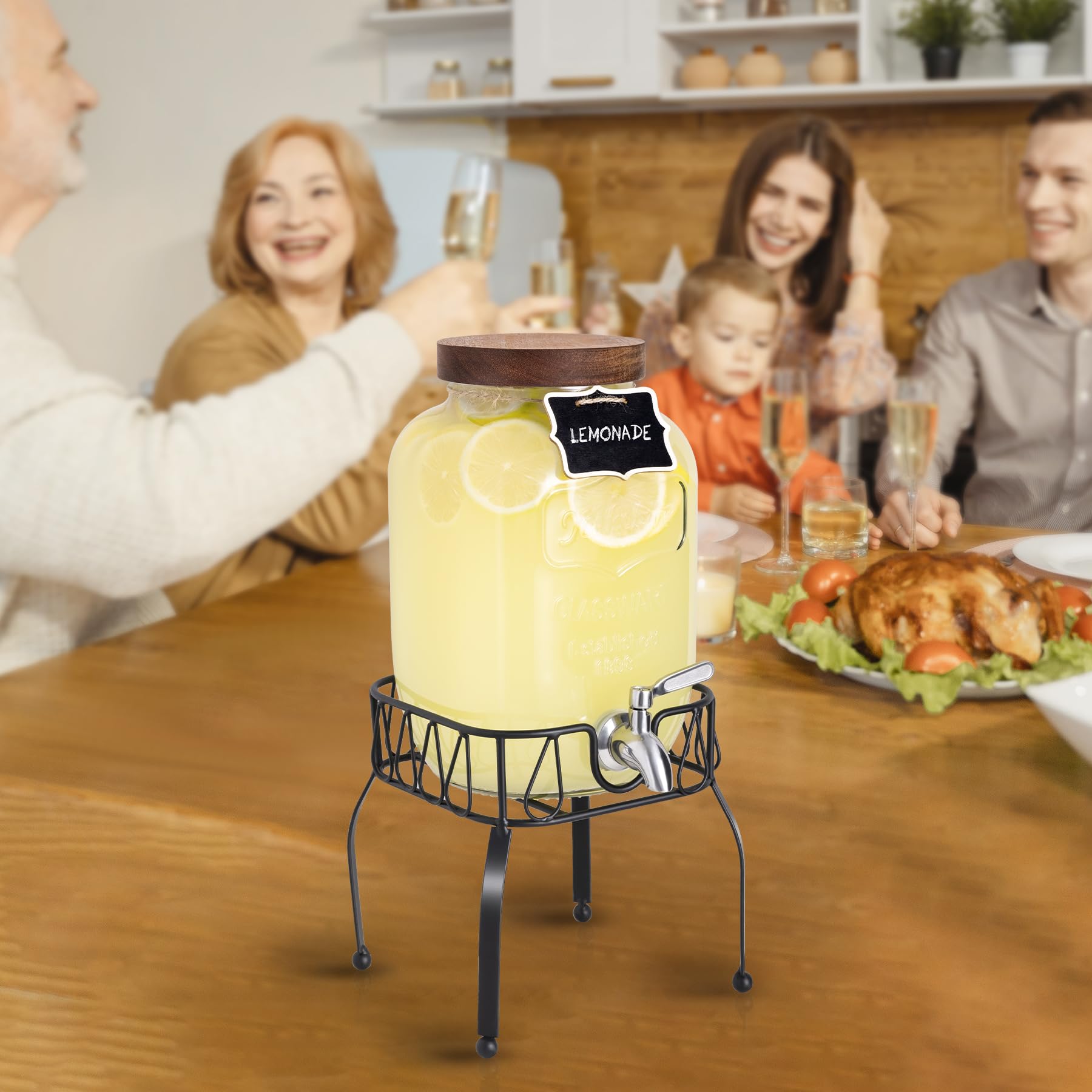 mustry Mustry Glass Drink Dispenser 1 Gallon with Stand and Spigot Ideal for Parties Lemonade Sun Tea Kombucha Jar - View 7 of 9