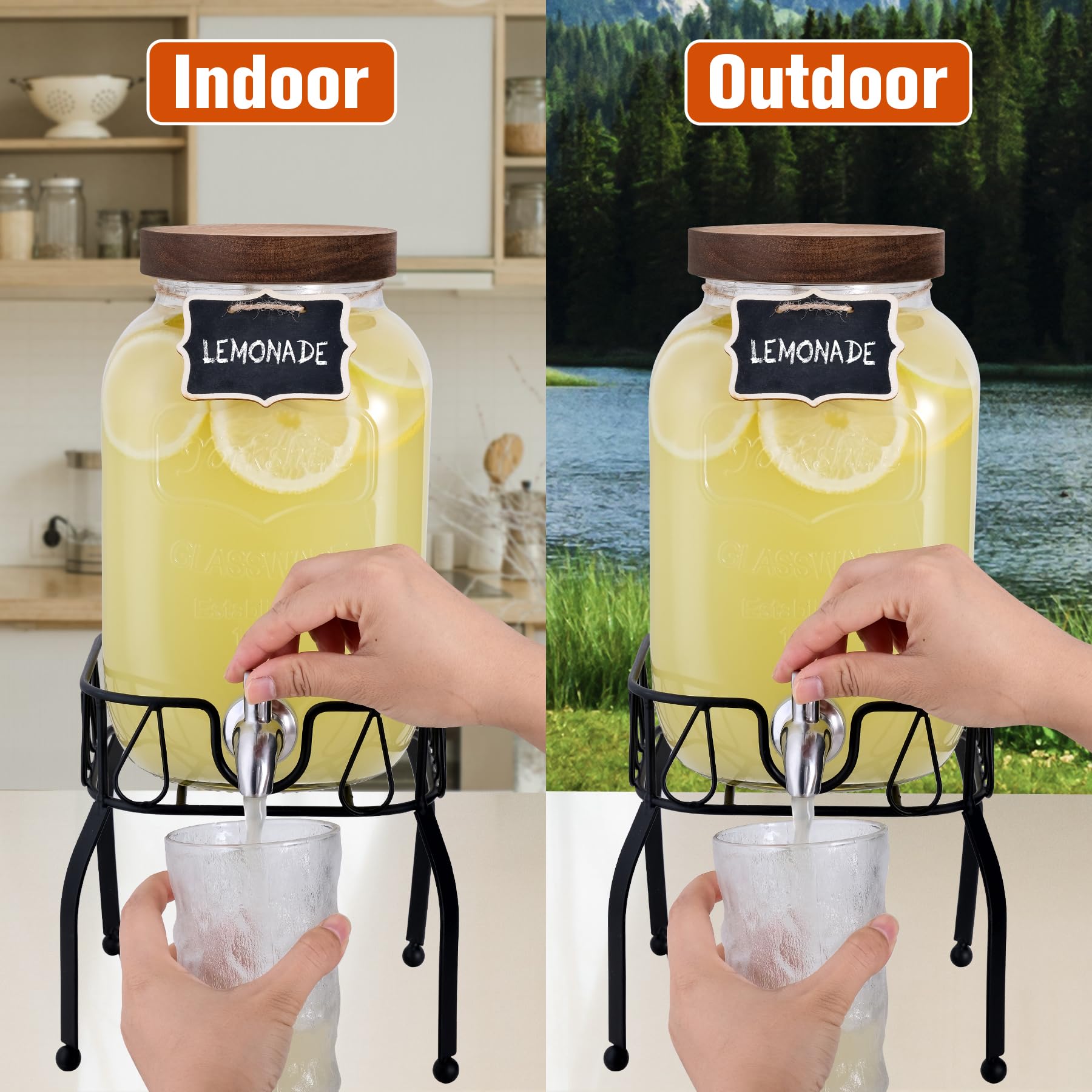 mustry Mustry Glass Drink Dispenser 1 Gallon with Stand and Spigot Ideal for Parties Lemonade Sun Tea Kombucha Jar - View 8 of 9