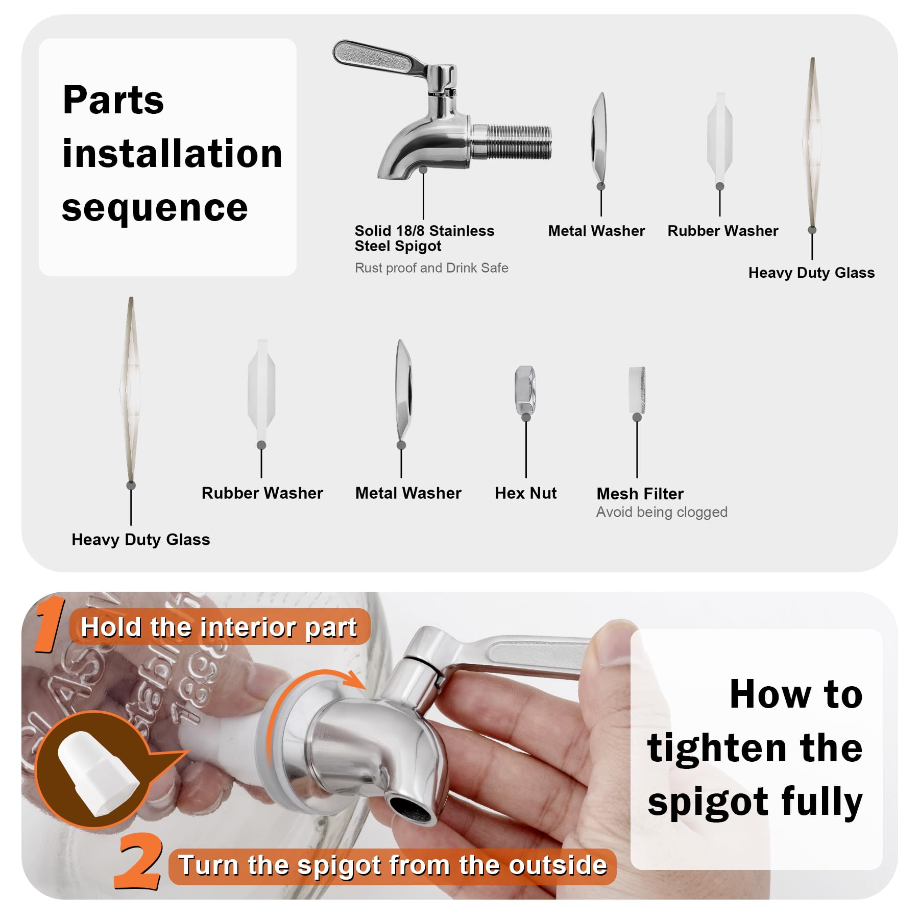 mustry Mustry Glass Drink Dispenser 1 Gallon with Stand and Spigot Ideal for Parties Lemonade Sun Tea Kombucha Jar - View 9 of 9