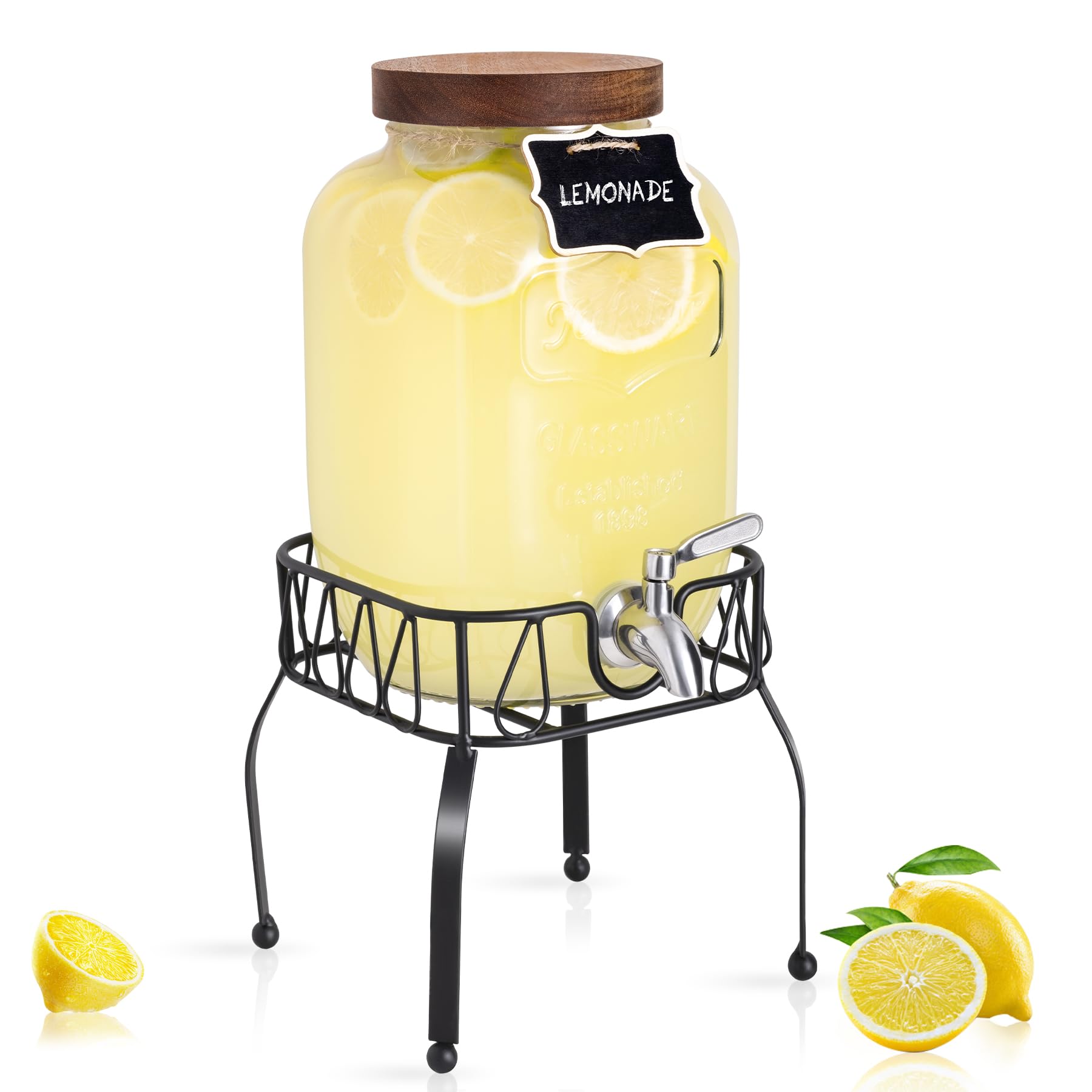 mustry Mustry Glass Drink Dispenser 1 Gallon with Stand and Spigot Ideal for Parties Lemonade Sun Tea Kombucha Jar