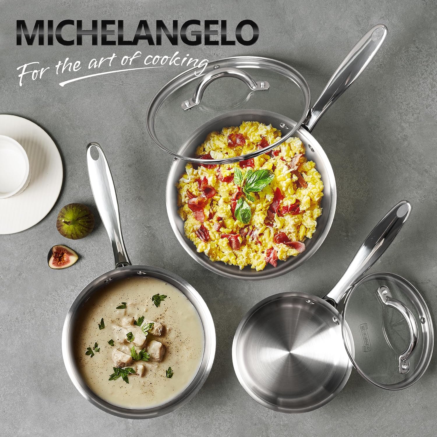MICHELANGELO MICHELANGELO 6pc Stainless Steel Saucepan Set with Lids Tri-Ply Nonstick Induction Compatible 1QT 2QT 3QT Pots - View 7 of 7