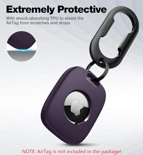 SURITCH Buy SURITCH Dark Purple AirTag Holder - Shockproof TPU Case with Carabiner for Kids, Pets, Keys & Luggage - View 8 of 8