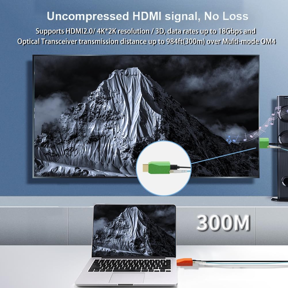 E-link Elink Mini 4K HDMI Fiber Extender HDMI to Fiber Converter 4K60Hz HDMI2.0 Over Single-Core Multimode Fiber Extender Up to 300m - View 3 of 7