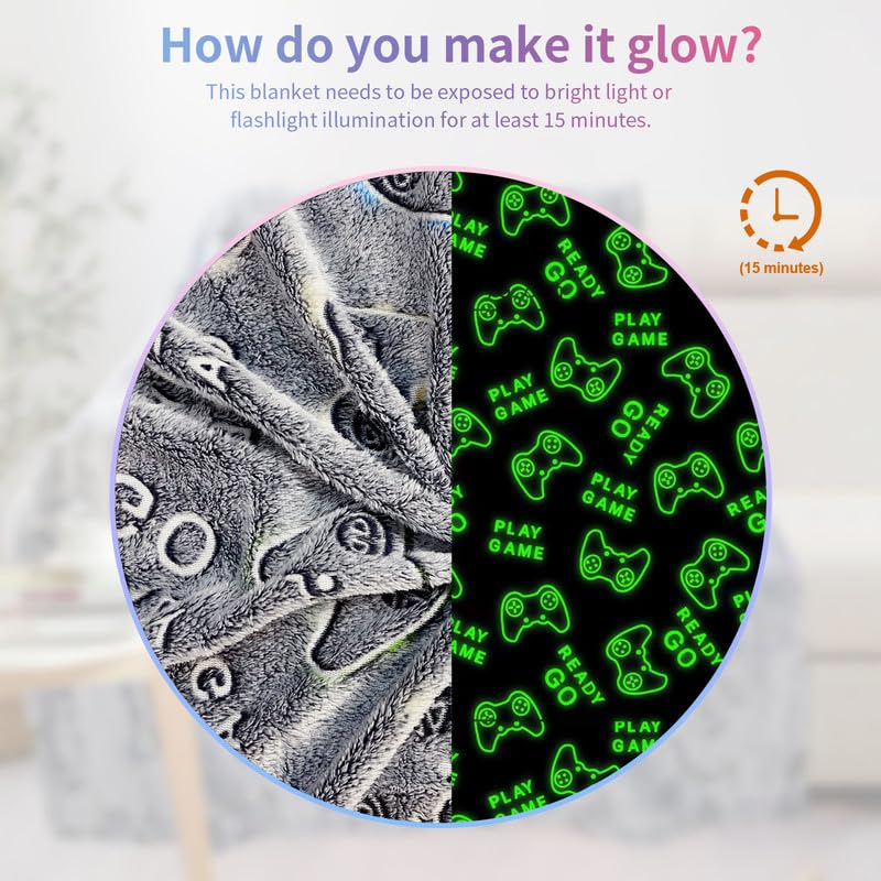 COMFAR COMFAR Glow in The Dark Gamer Blanket 40x50 Cool Gamer Gifts for Men Women Teen Boys Girls - View 3 of 7