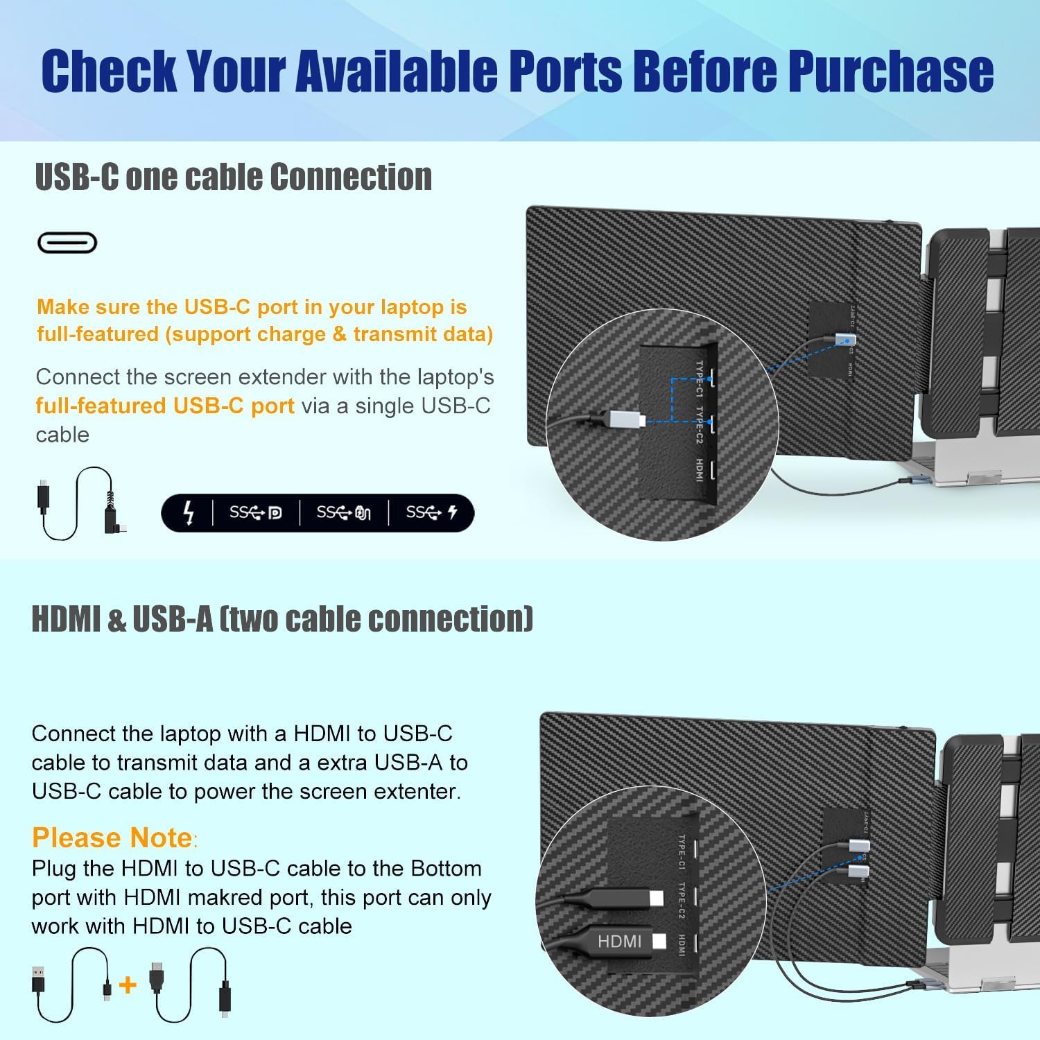 KEFEYA Laptop Screen Extender, 14" FHD 1080P IPS Laptop Monitor Extender Dual Screen, Portable Monitor for Laptops 13-17" with USB-C/HDMI Port, Plug n Play for Windows/Mac/Android/Switch/PS5 - View 3 of 8