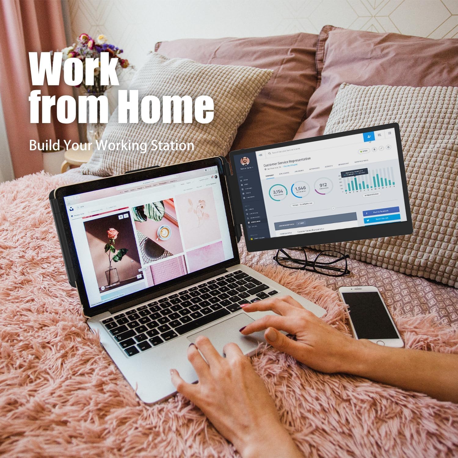 KEFEYA Laptop Screen Extender, 14" FHD 1080P IPS Laptop Monitor Extender Dual Screen, Portable Monitor for Laptops 13-17" with USB-C/HDMI Port, Plug n Play for Windows/Mac/Android/Switch/PS5 - View 4 of 8