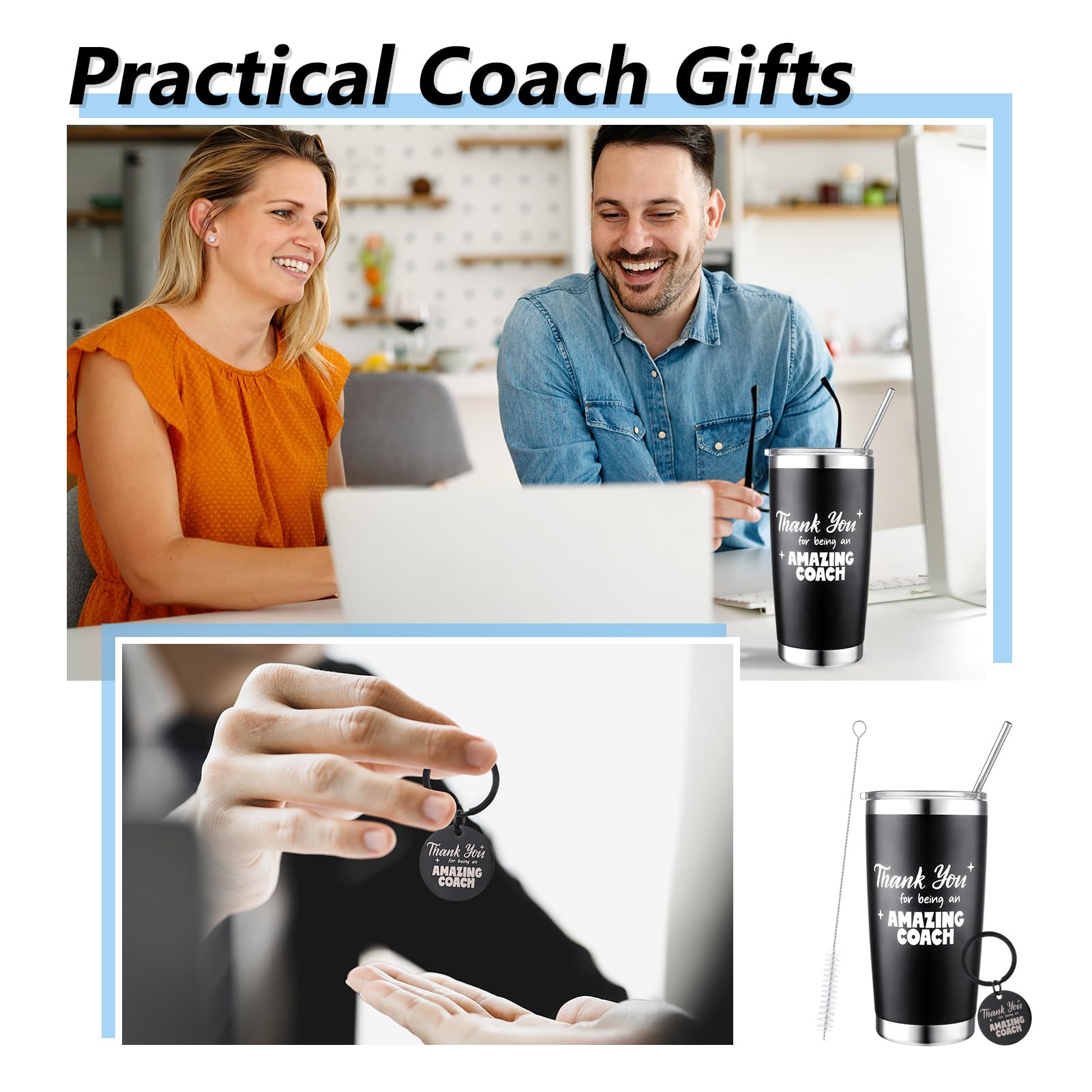 Hoemwarm Hoemwarm 4 Pcs Coach Gifts Tumbler and Keychain Set for Men and Women Perfect for Baseball Soccer Basketball Volleyball Appreciation - View 7 of 7