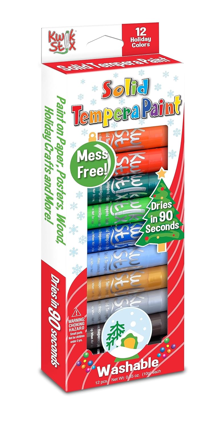The Pencil Grip Kwik Stix Holiday Edition 12 Festive Colors Quick Drying Tempera Paint Sticks for Christmas Crafts