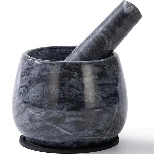 Fasolahome Fasolahome Heavy Duty Natural Marble Mortar and Pestle Set for Fresh Guacamole Salsa Pesto Spice Herb Grinding 1.5 Cup