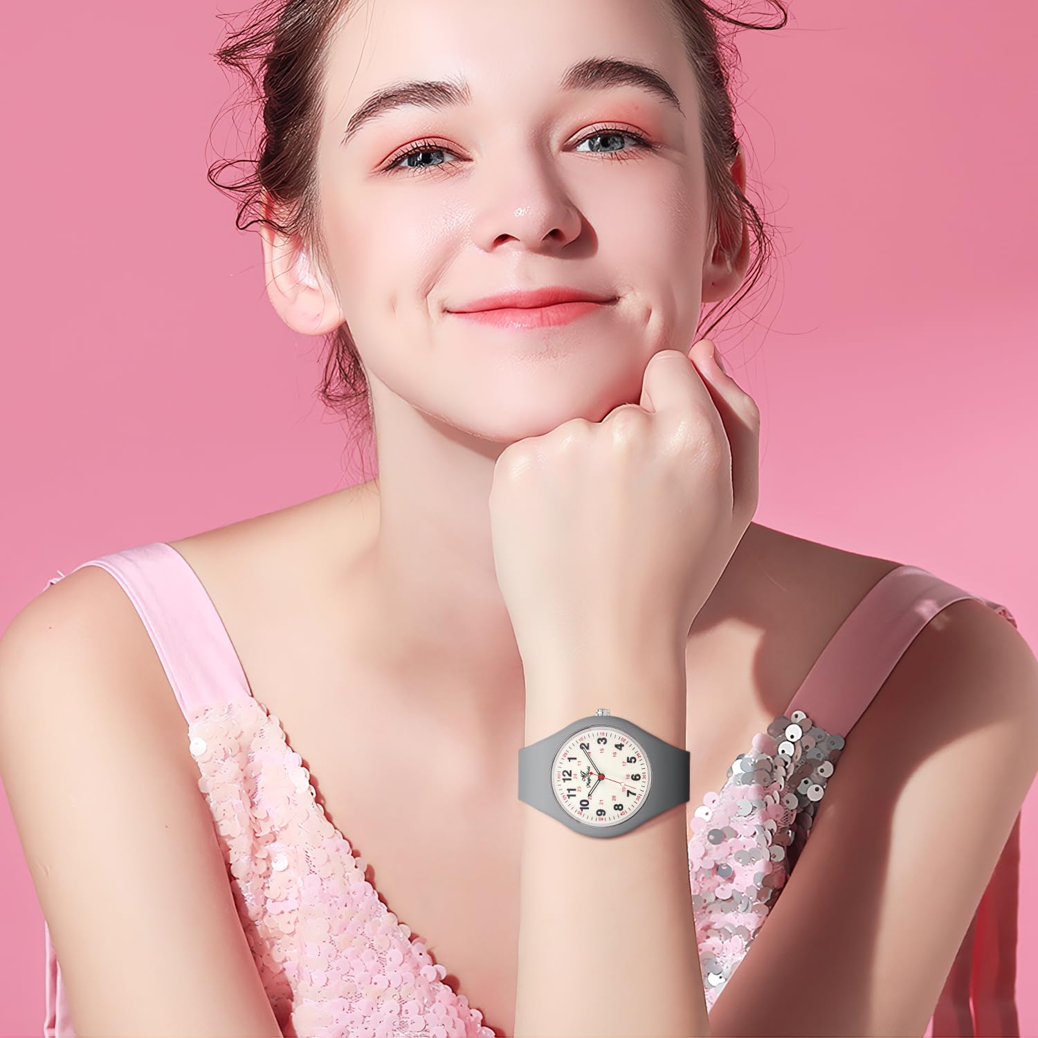 SIBOSUN SIBOSUN Silicone Analog Quartz Nurse Watch for Men and Women Luminous Easy to Read Waterproof Casual Wrist Watch Grey - View 2 of 8