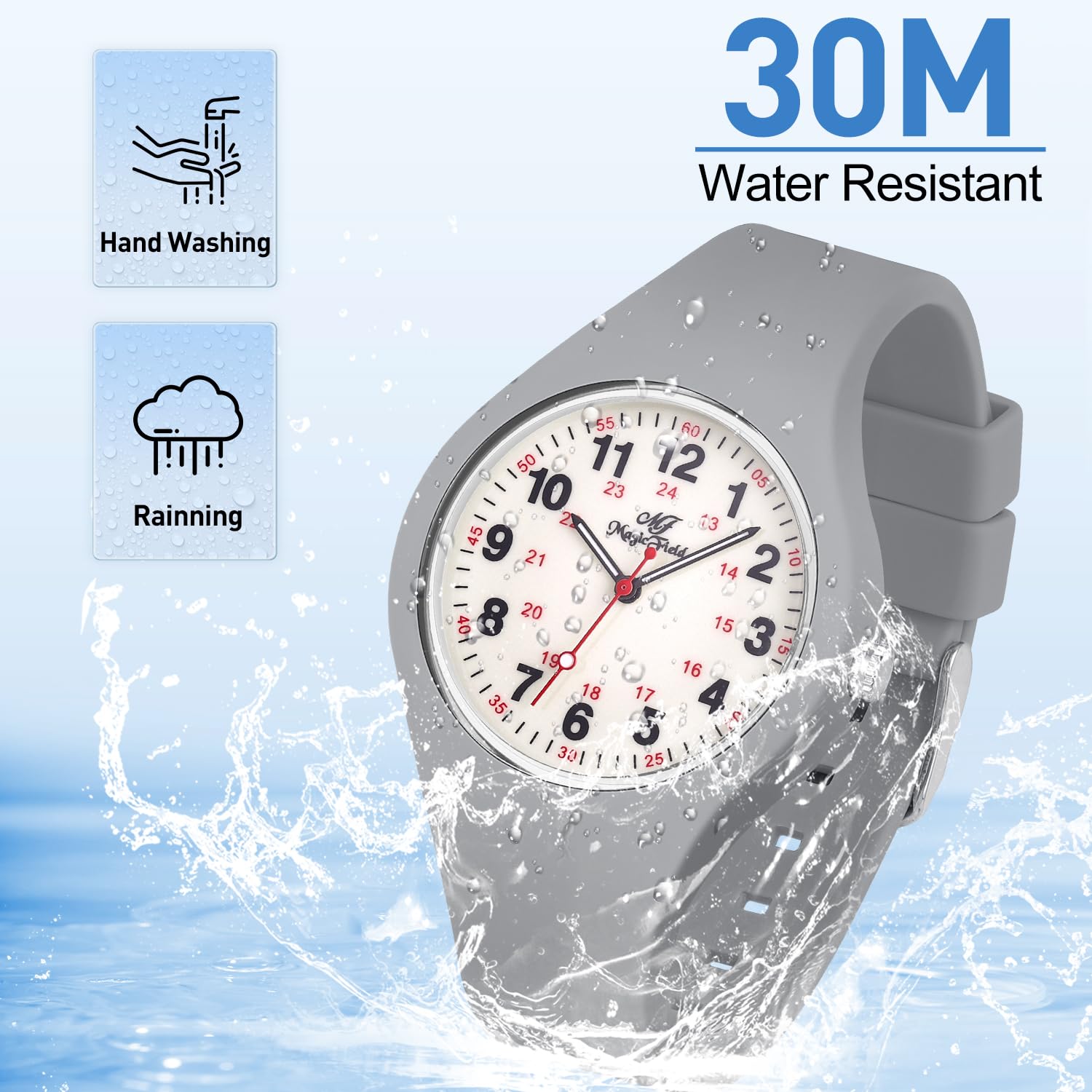 SIBOSUN SIBOSUN Silicone Analog Quartz Nurse Watch for Men and Women Luminous Easy to Read Waterproof Casual Wrist Watch Grey - View 5 of 8