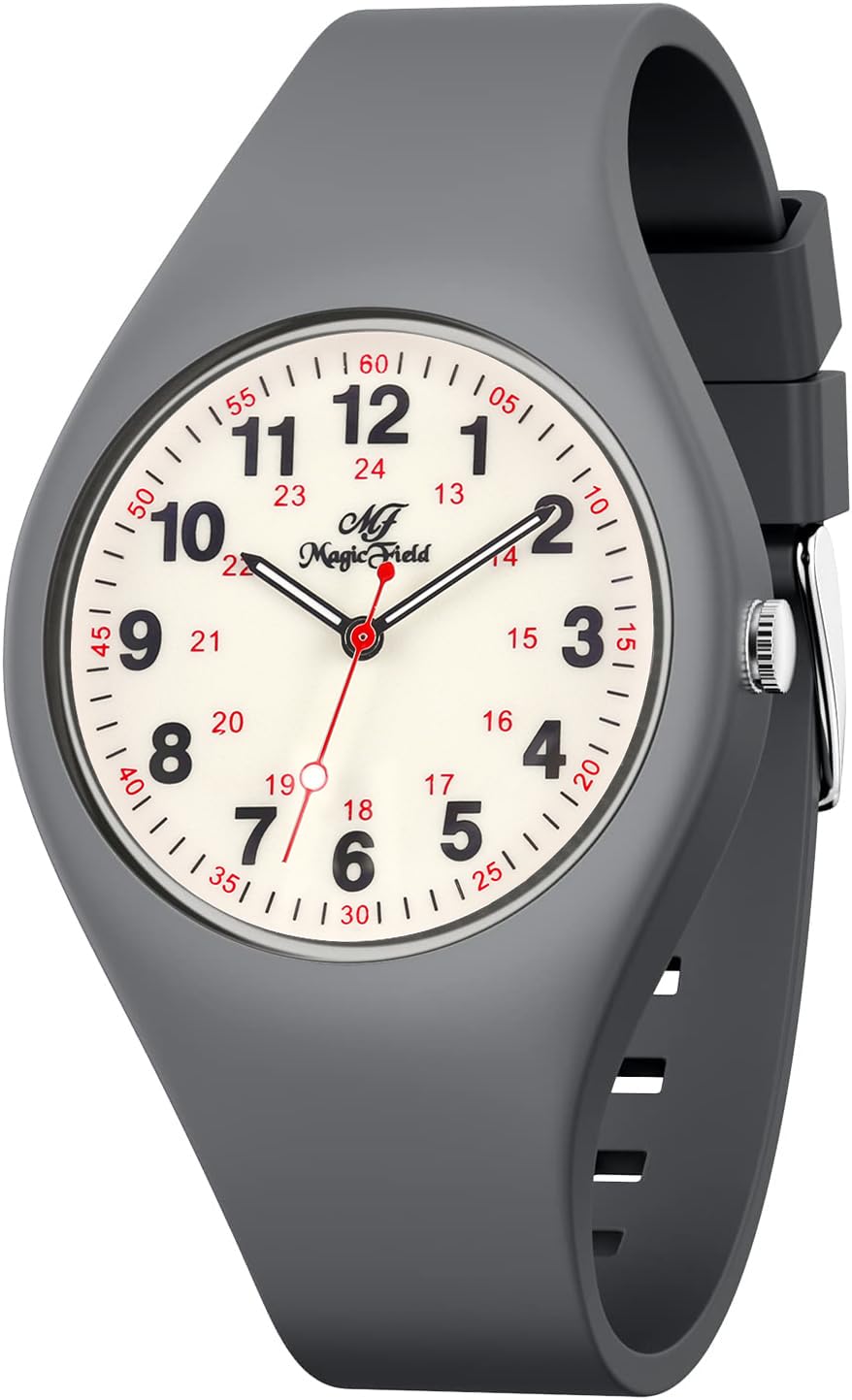 SIBOSUN SIBOSUN Silicone Analog Quartz Nurse Watch for Men and Women Luminous Easy to Read Waterproof Casual Wrist Watch Grey