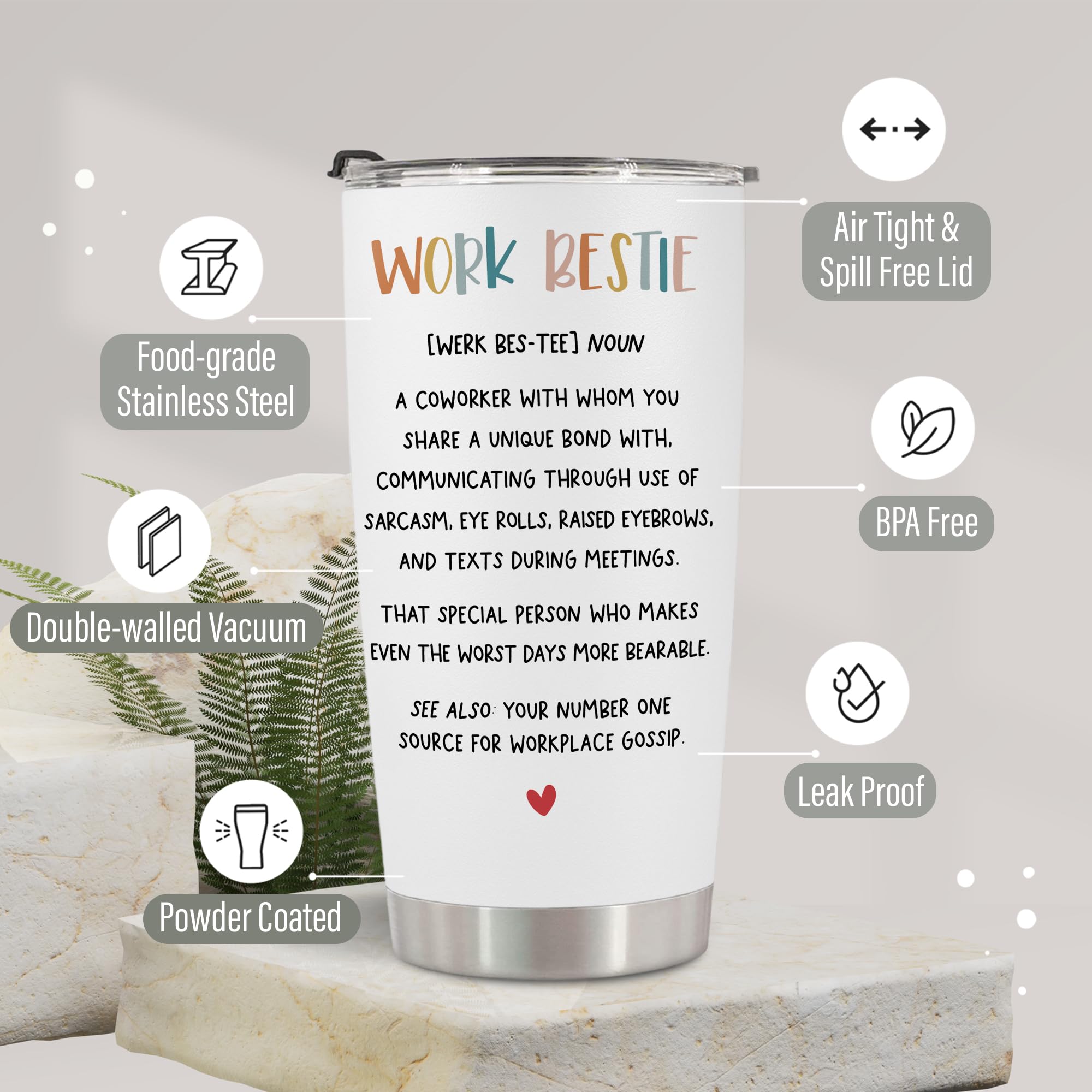 HOMISBES HOMISBES Stainless Steel Tumbler Cup 20oz Best Friend Birthday Gifts for Women Ideal Work Bestie Presents - View 3 of 6