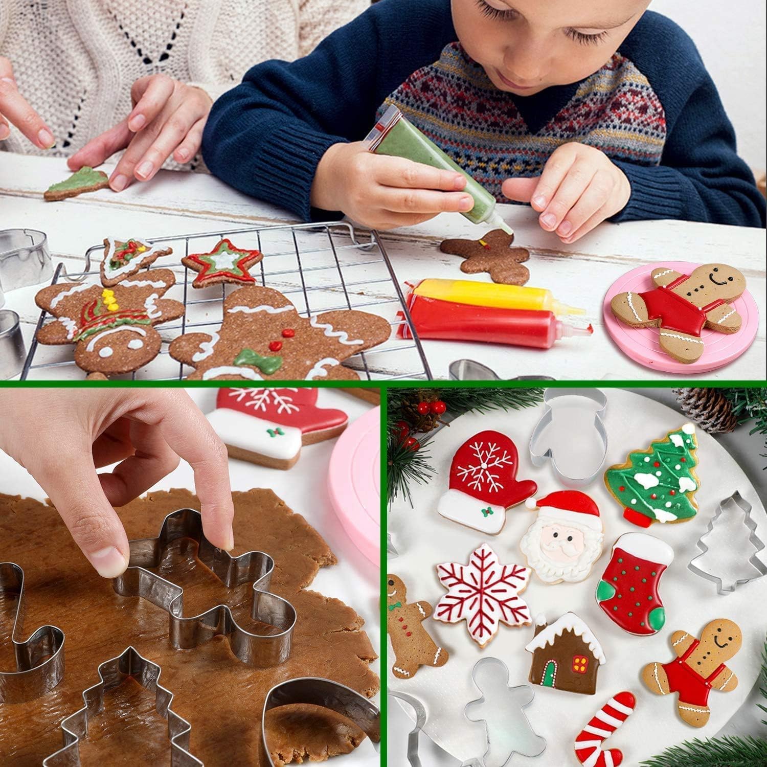 TUZICAKE Christmas Cookie Cutters Set of 8 Holiday Shapes for Baking Snowman Tree Gingerbread Candy Cane Snowflake Santa House and Winter Glove - View 4 of 7