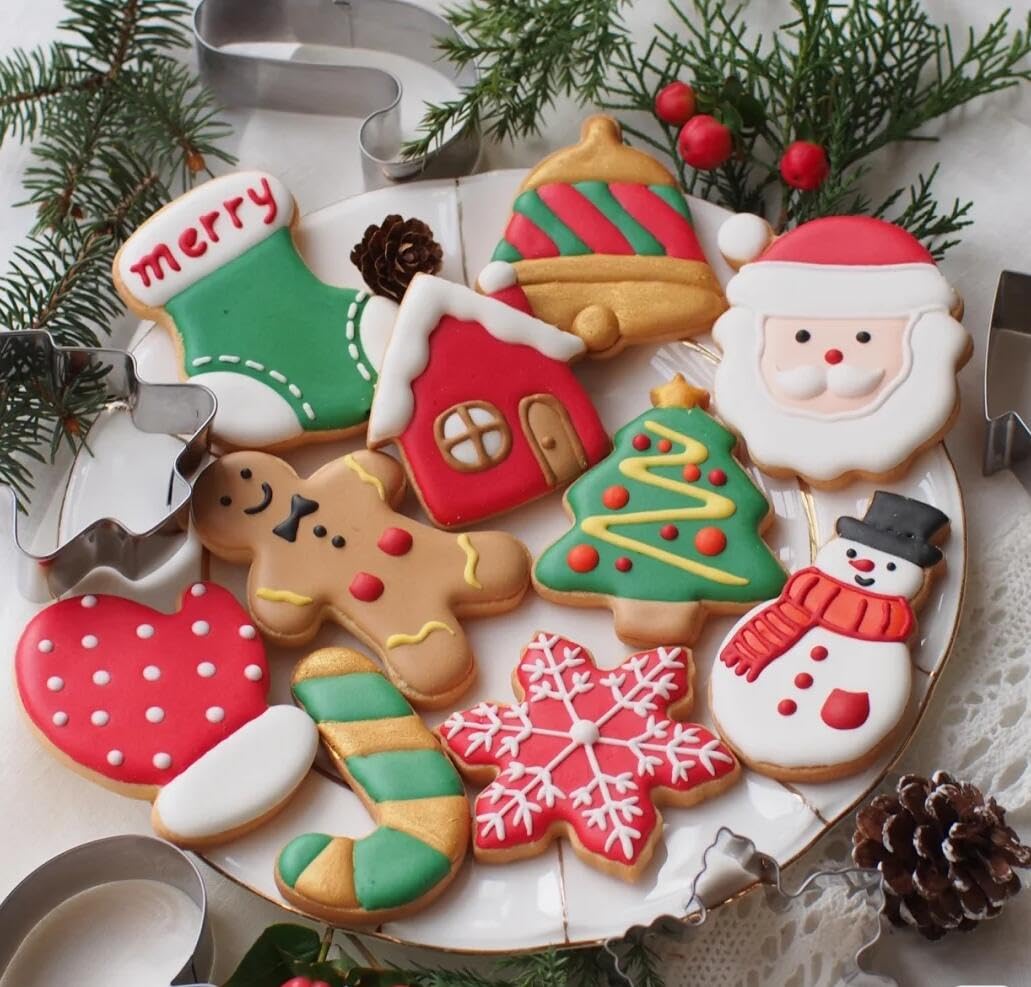 TUZICAKE Christmas Cookie Cutters Set of 8 Holiday Shapes for Baking Snowman Tree Gingerbread Candy Cane Snowflake Santa House and Winter Glove - View 6 of 7