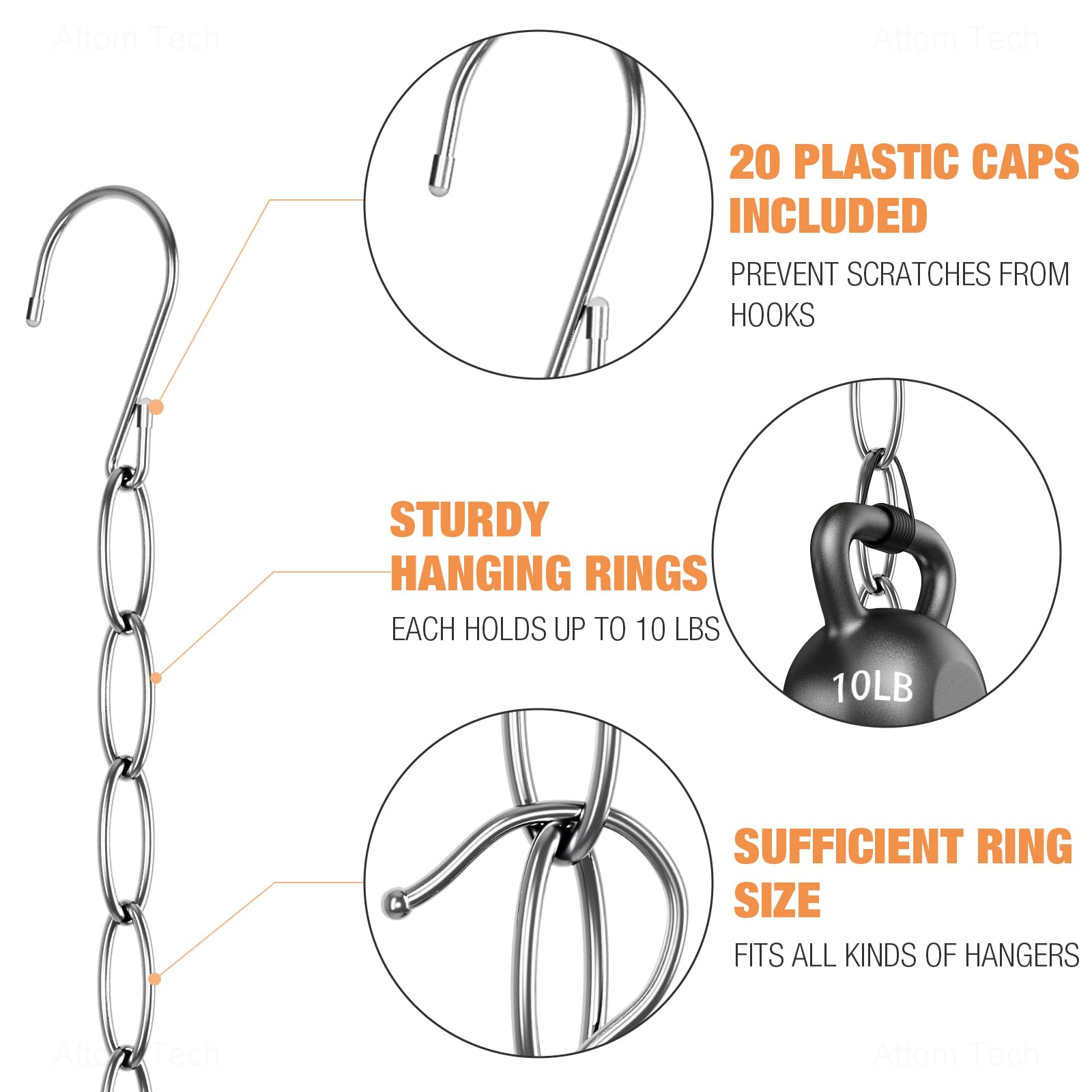 NiHome NiHome Clothing Chain Hanger 10-Pack Space Saving Metal Closet Organizer with Safety Cap Versatile 7-Loop Design for Home Office Travel - View 3 of 8