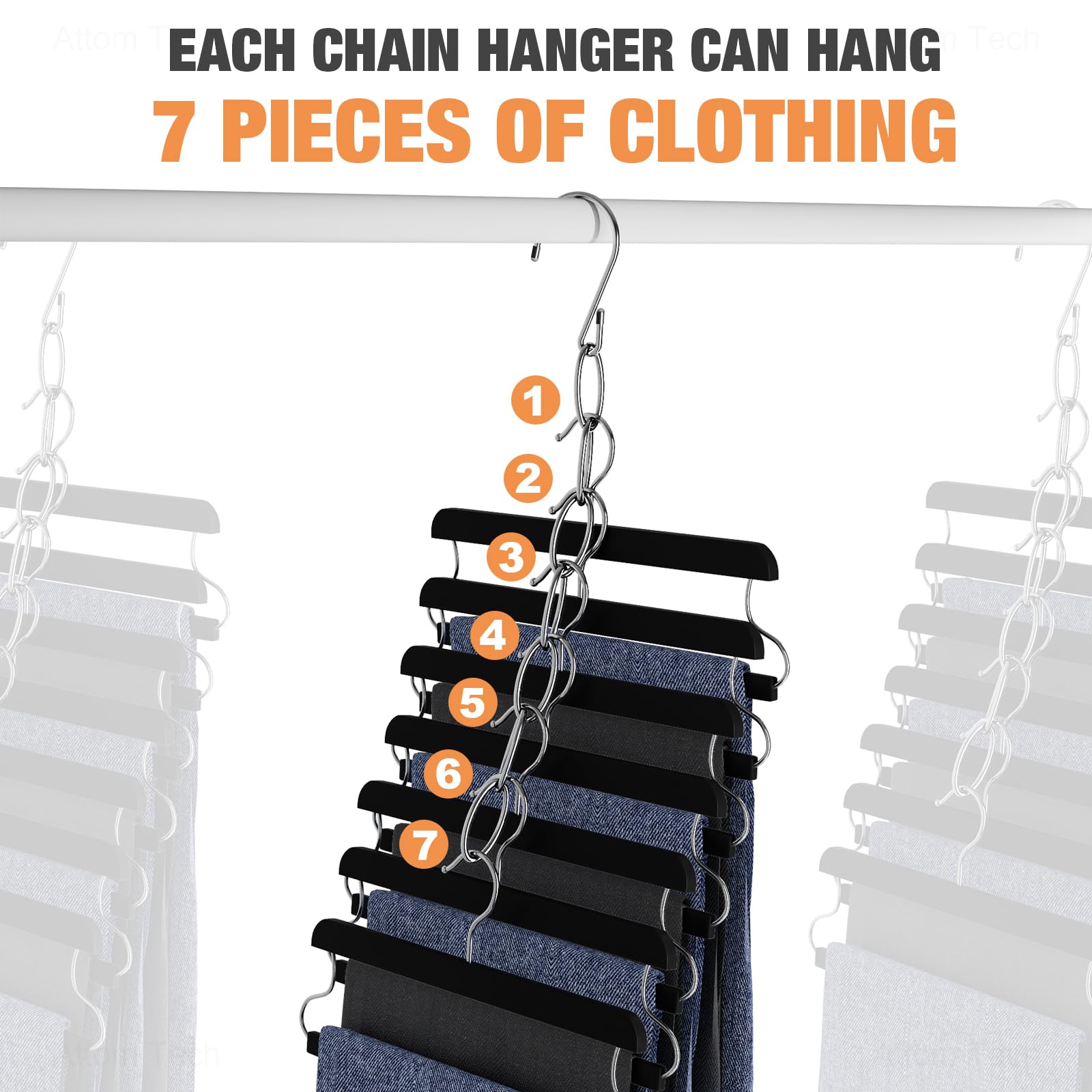 NiHome NiHome Clothing Chain Hanger 10-Pack Space Saving Metal Closet Organizer with Safety Cap Versatile 7-Loop Design for Home Office Travel - View 6 of 8