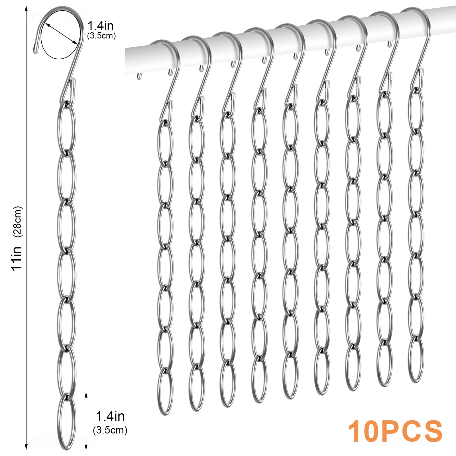 NiHome NiHome Clothing Chain Hanger 10-Pack Space Saving Metal Closet Organizer with Safety Cap Versatile 7-Loop Design for Home Office Travel - View 7 of 8