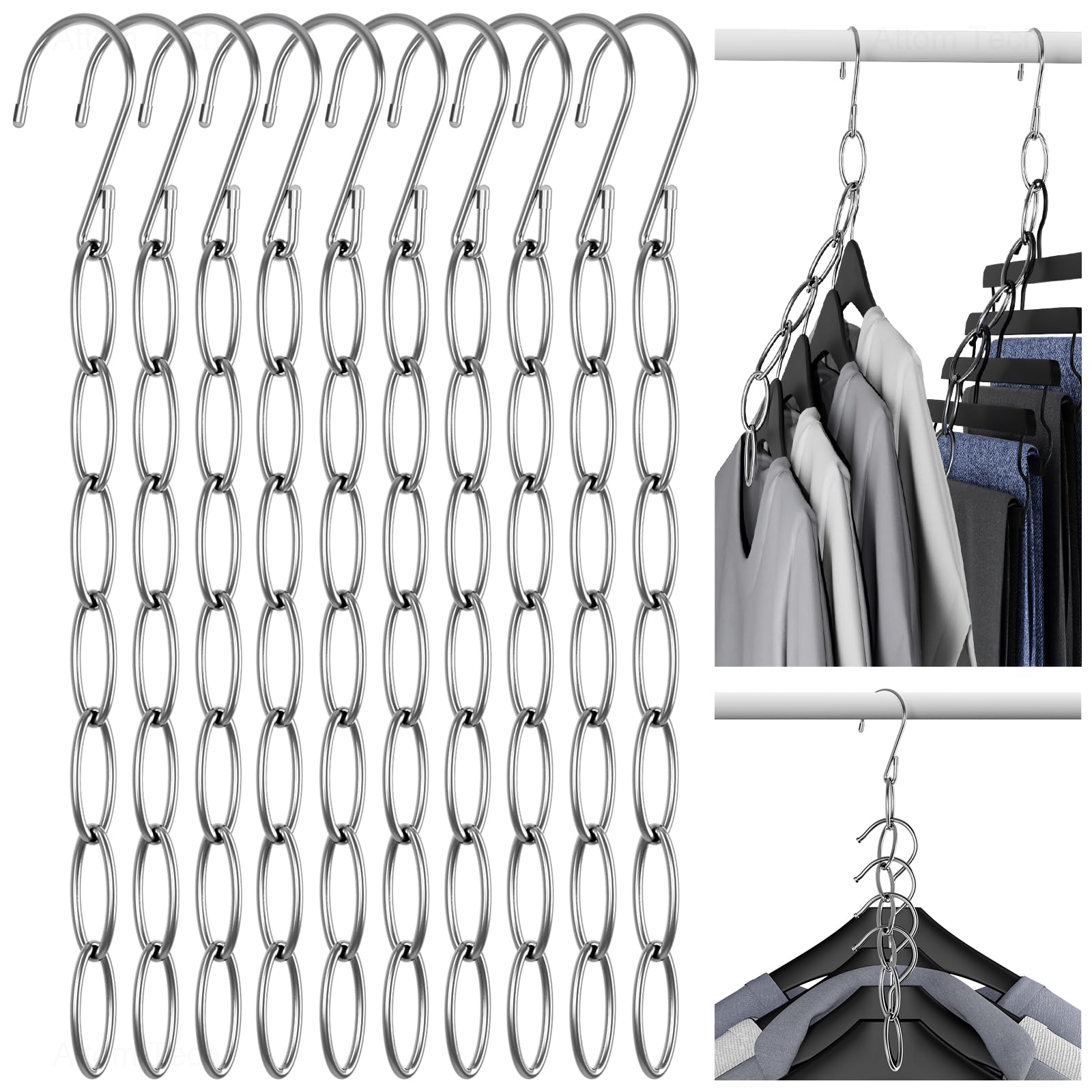 NiHome NiHome Clothing Chain Hanger 10-Pack Space Saving Metal Closet Organizer with Safety Cap Versatile 7-Loop Design for Home Office Travel