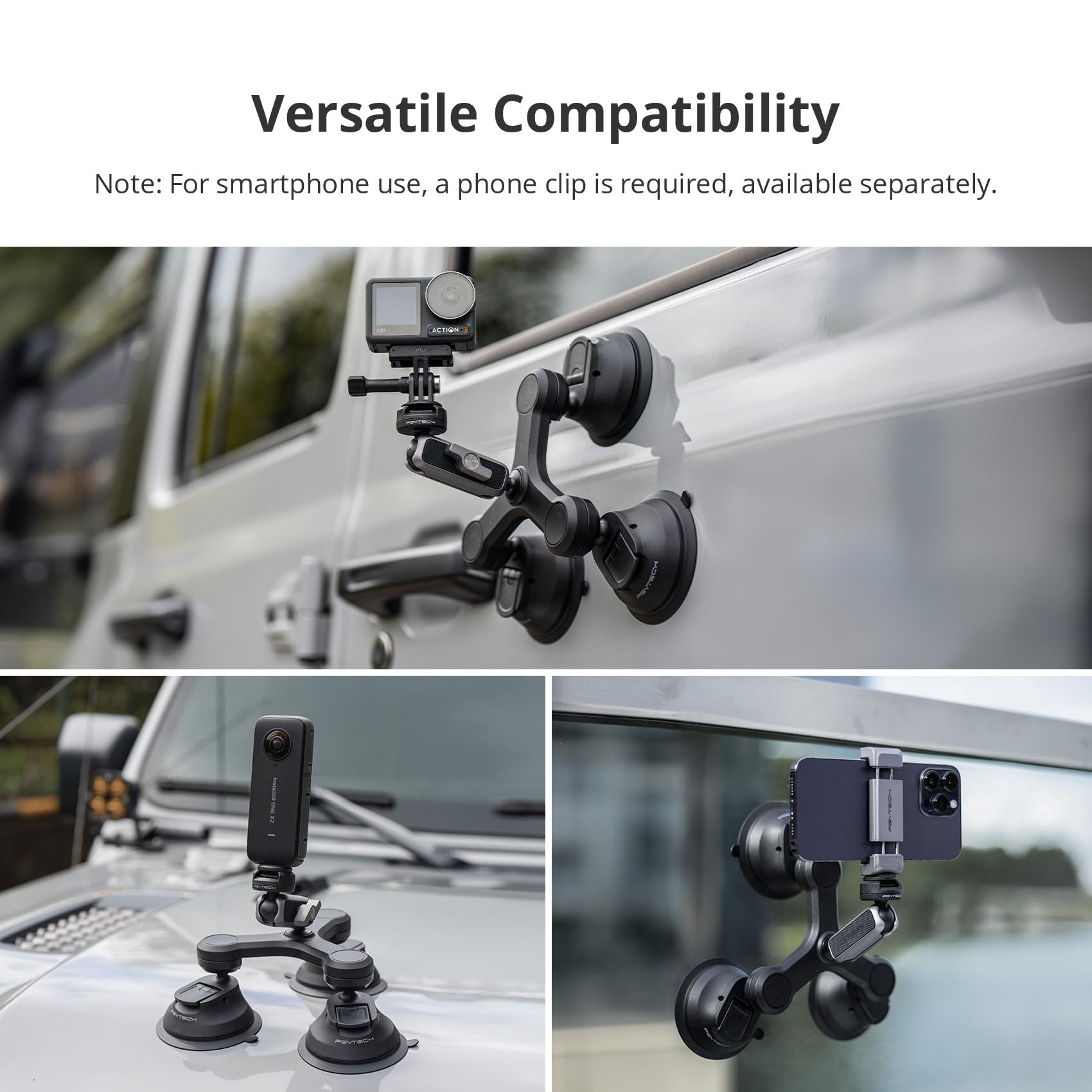 PGYTECH PGYTECH CapLock Triple Suction Mount for DJI OSMO Action and GoPro Hero with Standard Thread Adapter for Action Cameras and Smartphones - View 4 of 9