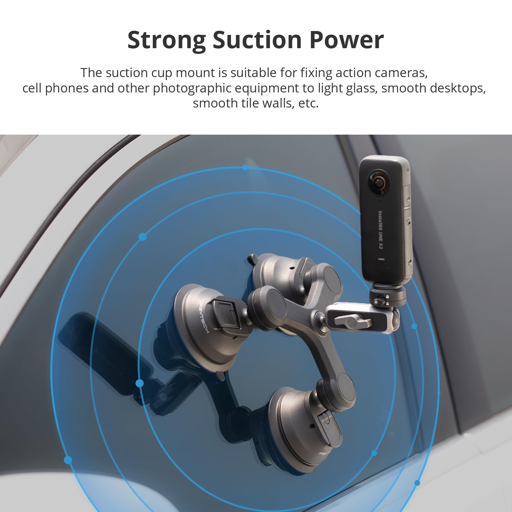 PGYTECH PGYTECH CapLock Triple Suction Mount for DJI OSMO Action and GoPro Hero with Standard Thread Adapter for Action Cameras and Smartphones - View 5 of 9
