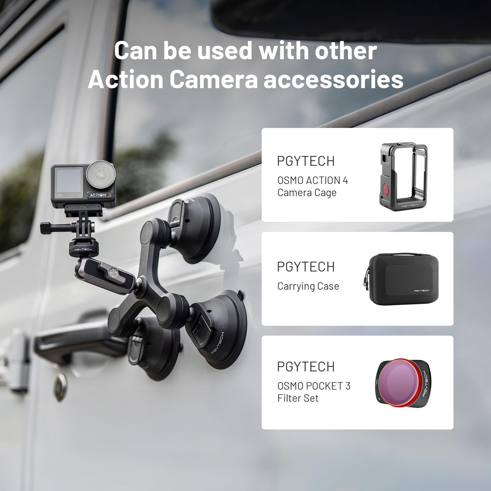 PGYTECH PGYTECH CapLock Triple Suction Mount for DJI OSMO Action and GoPro Hero with Standard Thread Adapter for Action Cameras and Smartphones - View 7 of 9
