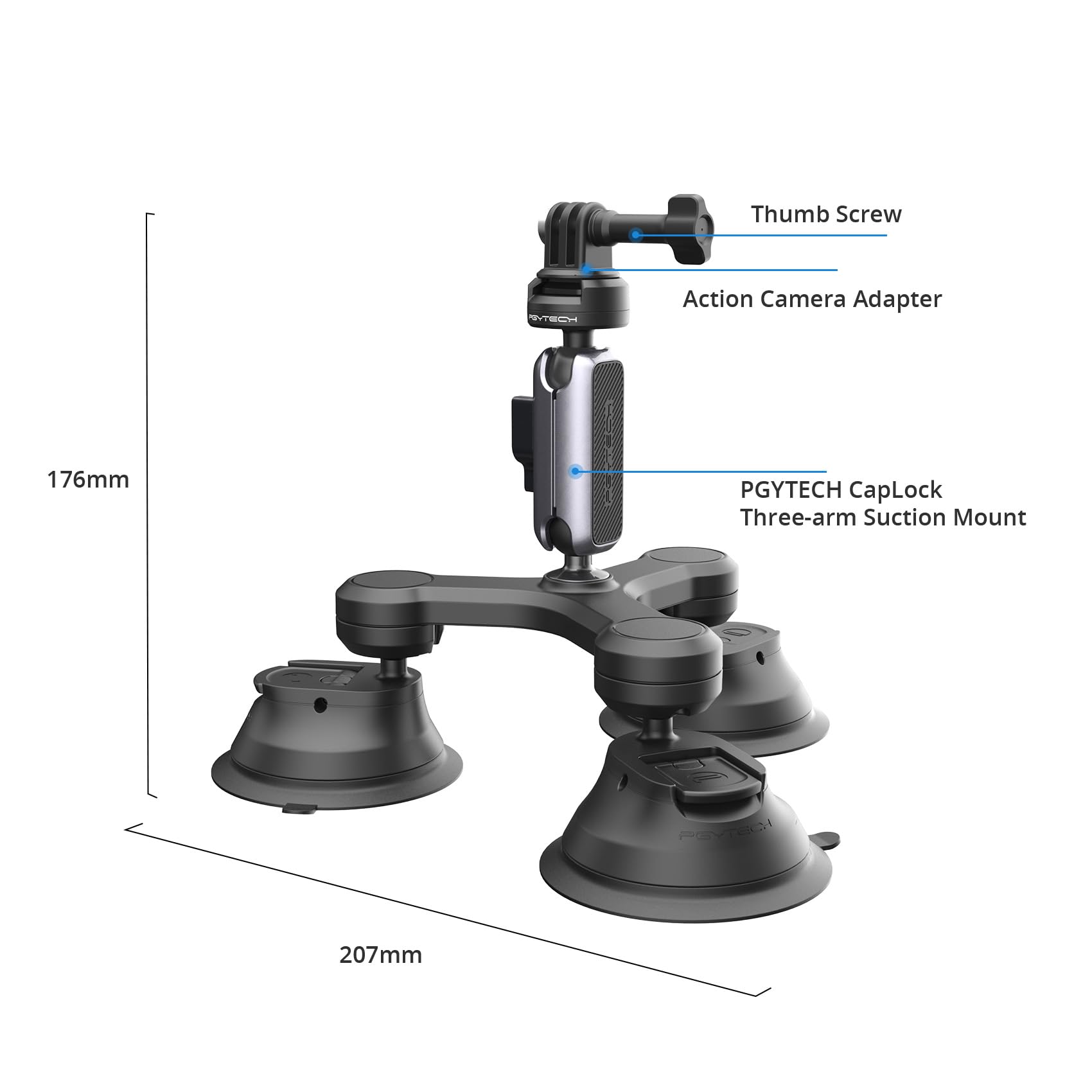PGYTECH PGYTECH CapLock Triple Suction Mount for DJI OSMO Action and GoPro Hero with Standard Thread Adapter for Action Cameras and Smartphones - View 8 of 9