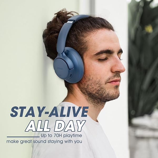 BERIBES BERIBES Hybrid Active Noise Cancelling Wireless Headphones 70H Playtime Bluetooth Deep Bass Soft Earpads Fast Charging Blue - View 7 of 9