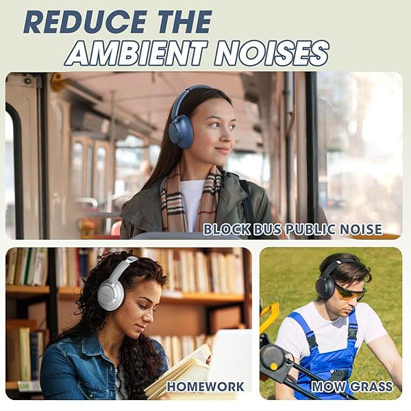 BERIBES BERIBES Hybrid Active Noise Cancelling Wireless Headphones 70H Playtime Bluetooth Deep Bass Soft Earpads Fast Charging Blue - View 9 of 9